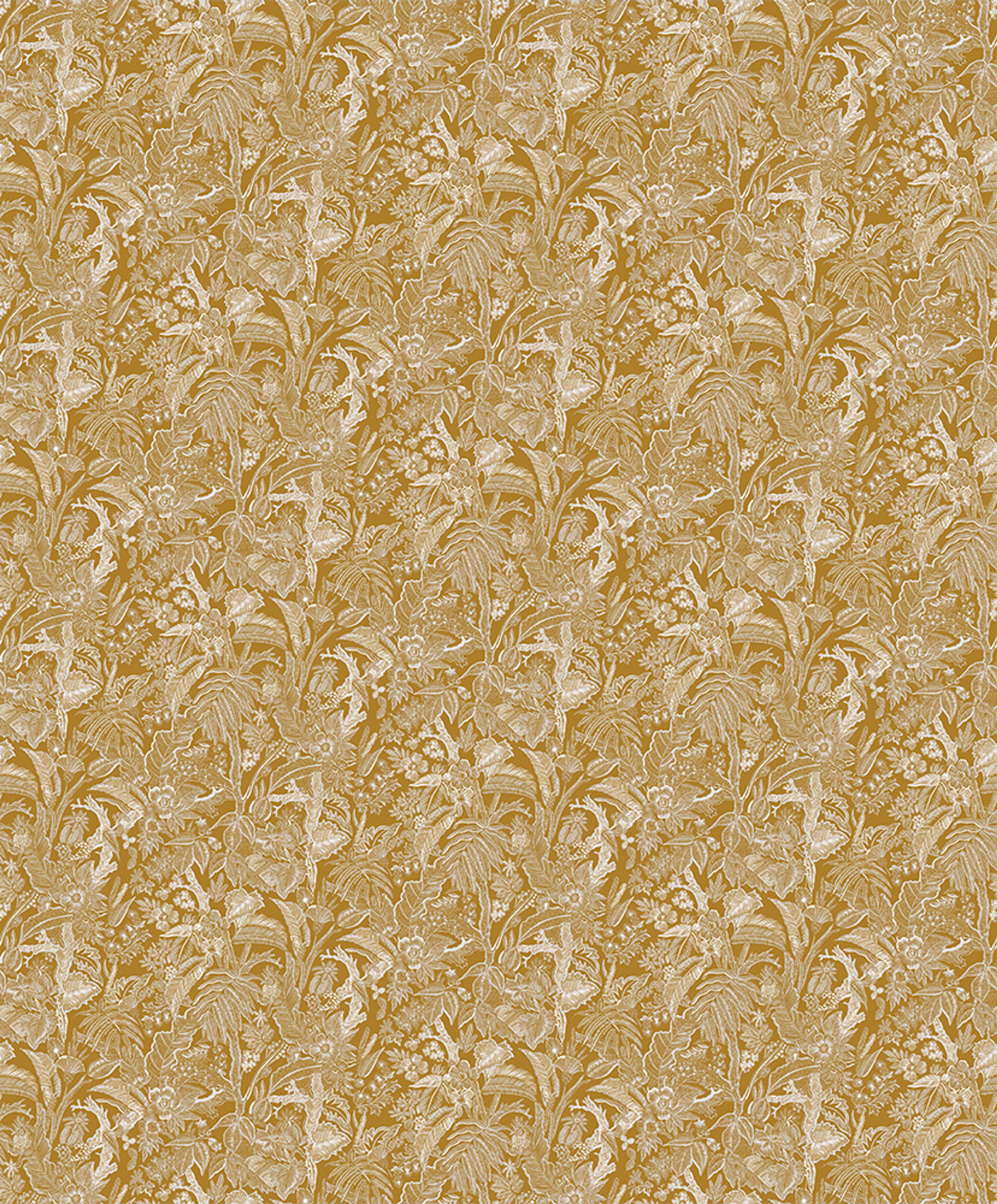 Onikar Gold tapet med botaniskt mönster i gul. Från kollektionen Summer. Nonwoven-material med rak passning.