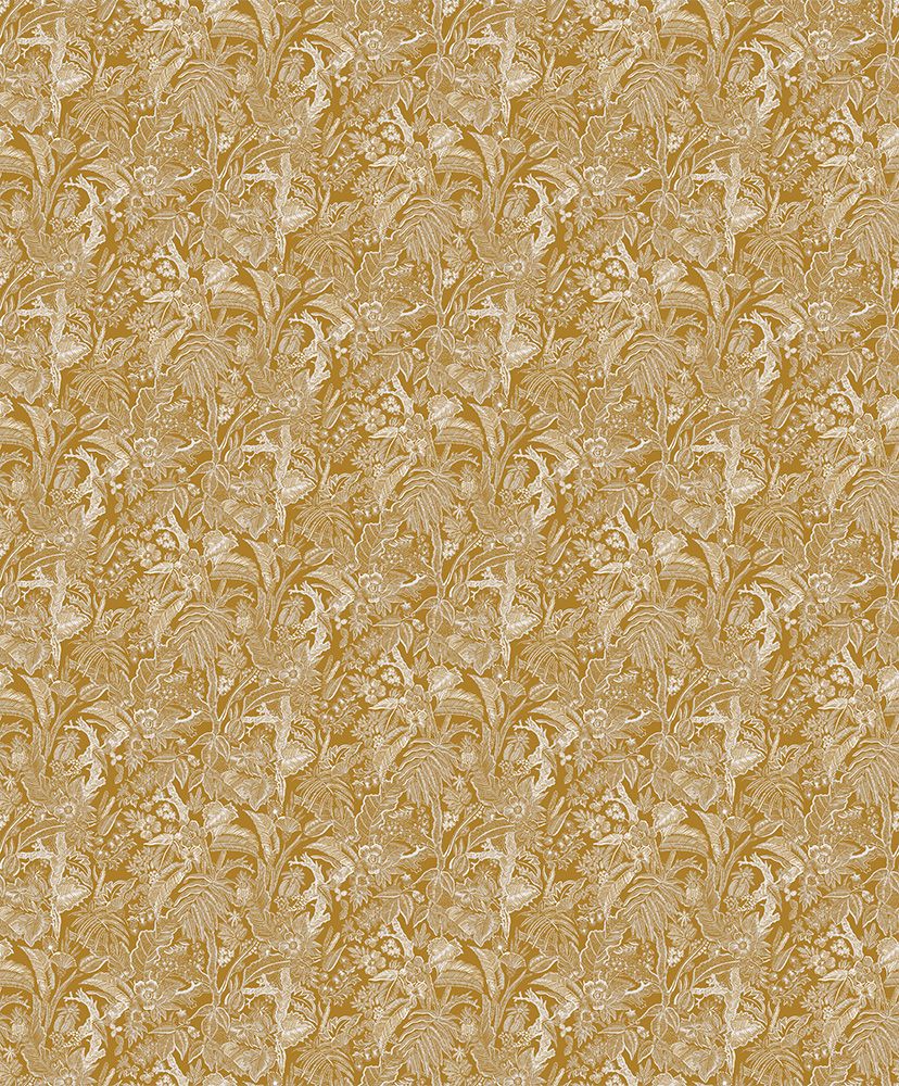 Onikar Gold tapet med botaniskt mönster i gul. Från kollektionen Summer. Nonwoven-material med rak passning.