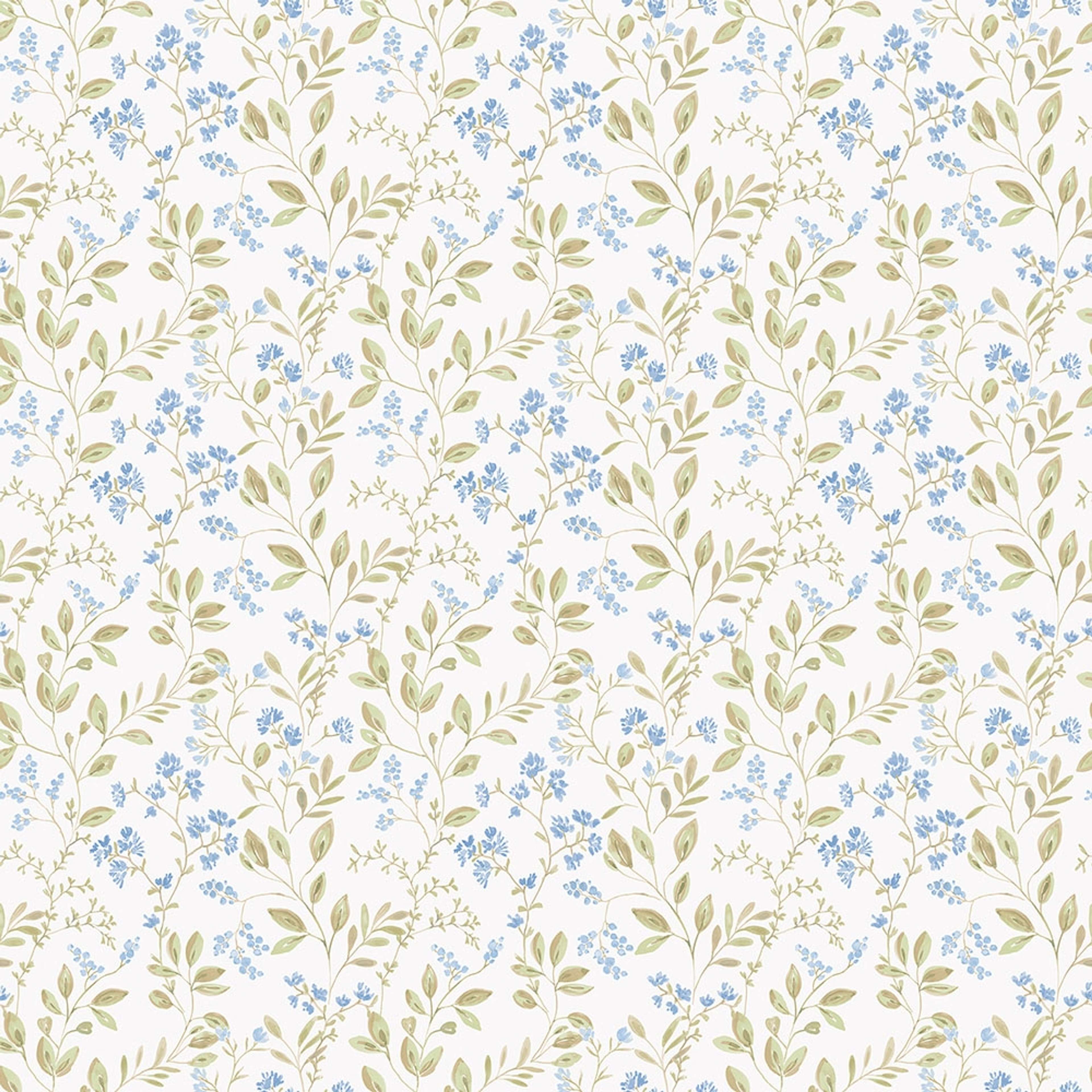 Spring leaf trail tapet med blommigt mönster i blå och beige. Från kollektionen Just Kitchens. Nonwoven-material med rak passning.