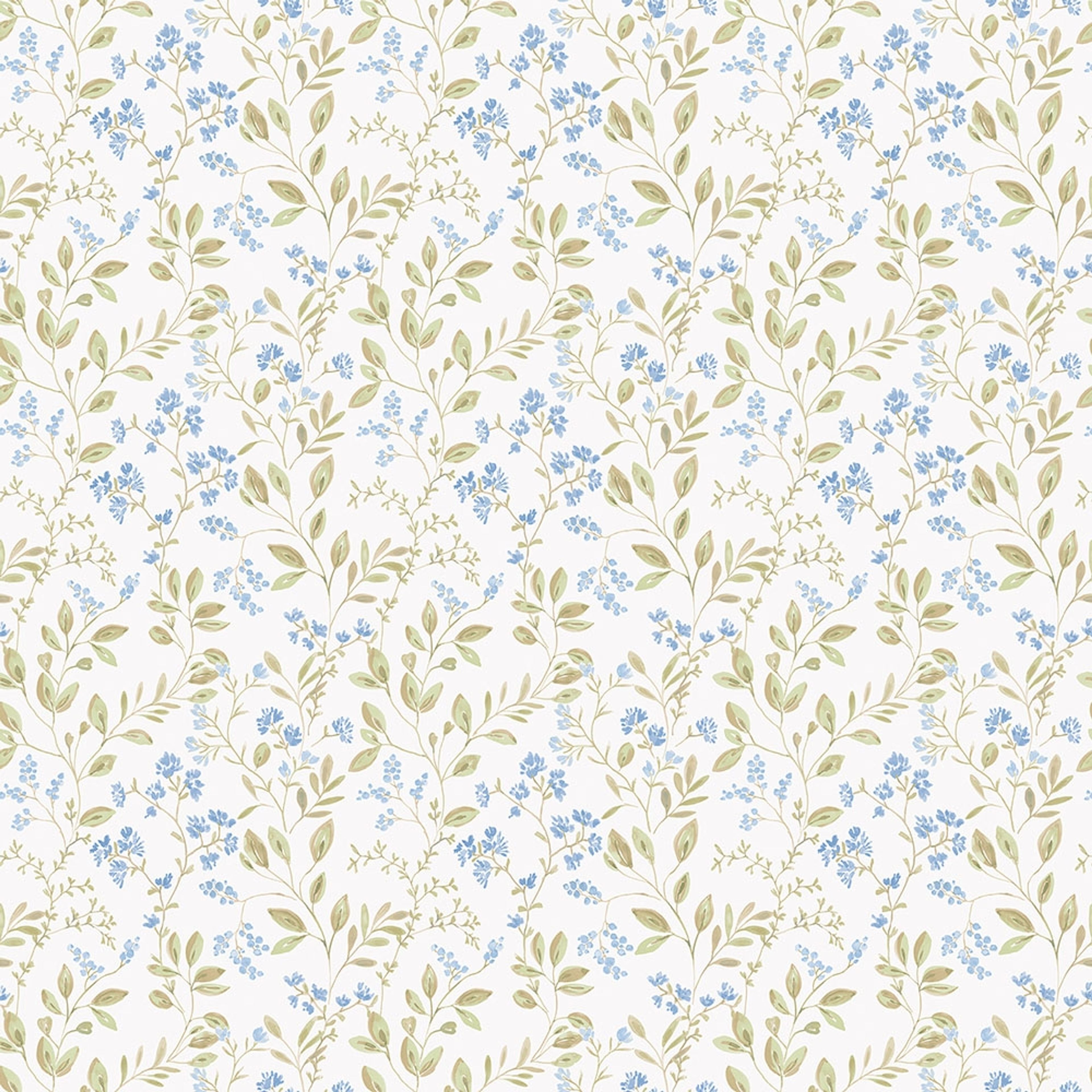 Spring leaf trail tapet med blommigt mönster i blå och beige. Från kollektionen Just Kitchens. Nonwoven-material med rak passning.