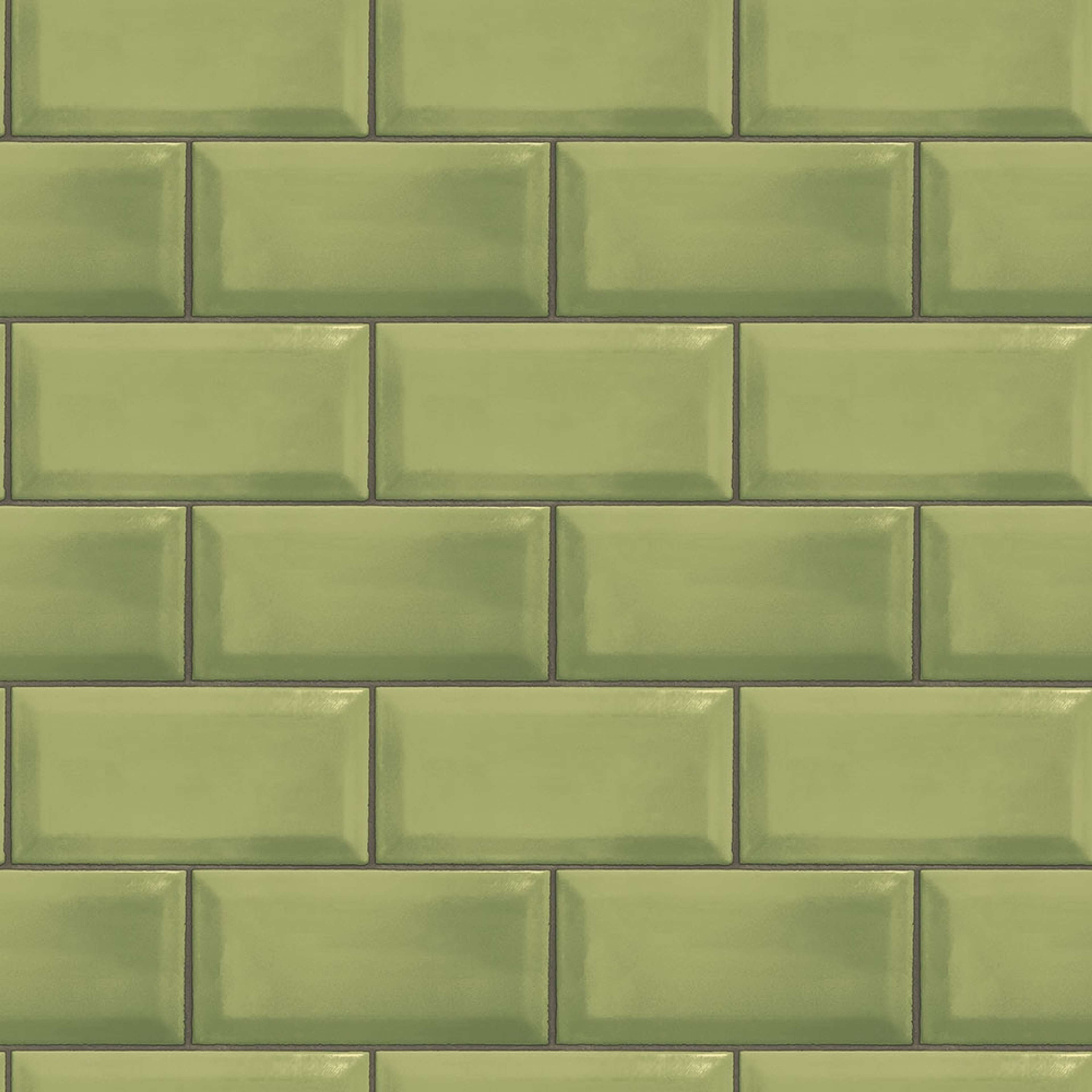 Metro Tile tapet i grå och grön. Från kollektionen Just Kitchens. Nonwoven-material med rak passning.