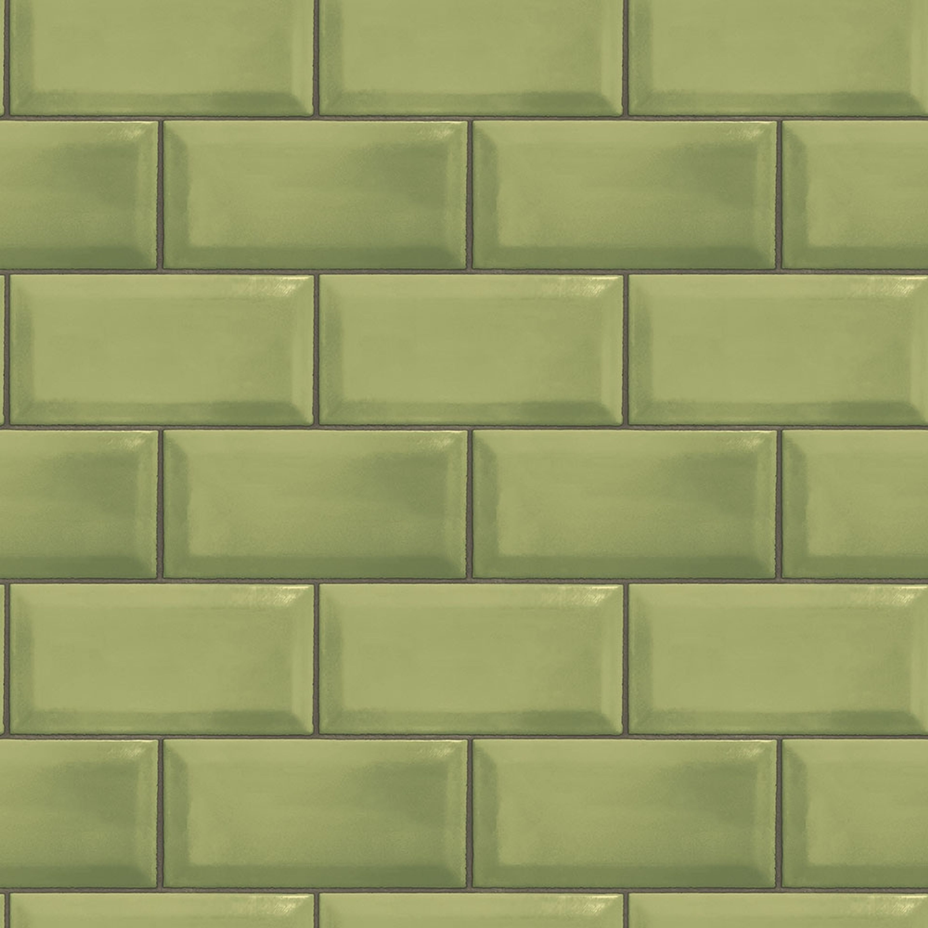 Metro Tile tapet i grå och grön. Från kollektionen Just Kitchens. Nonwoven-material med rak passning.