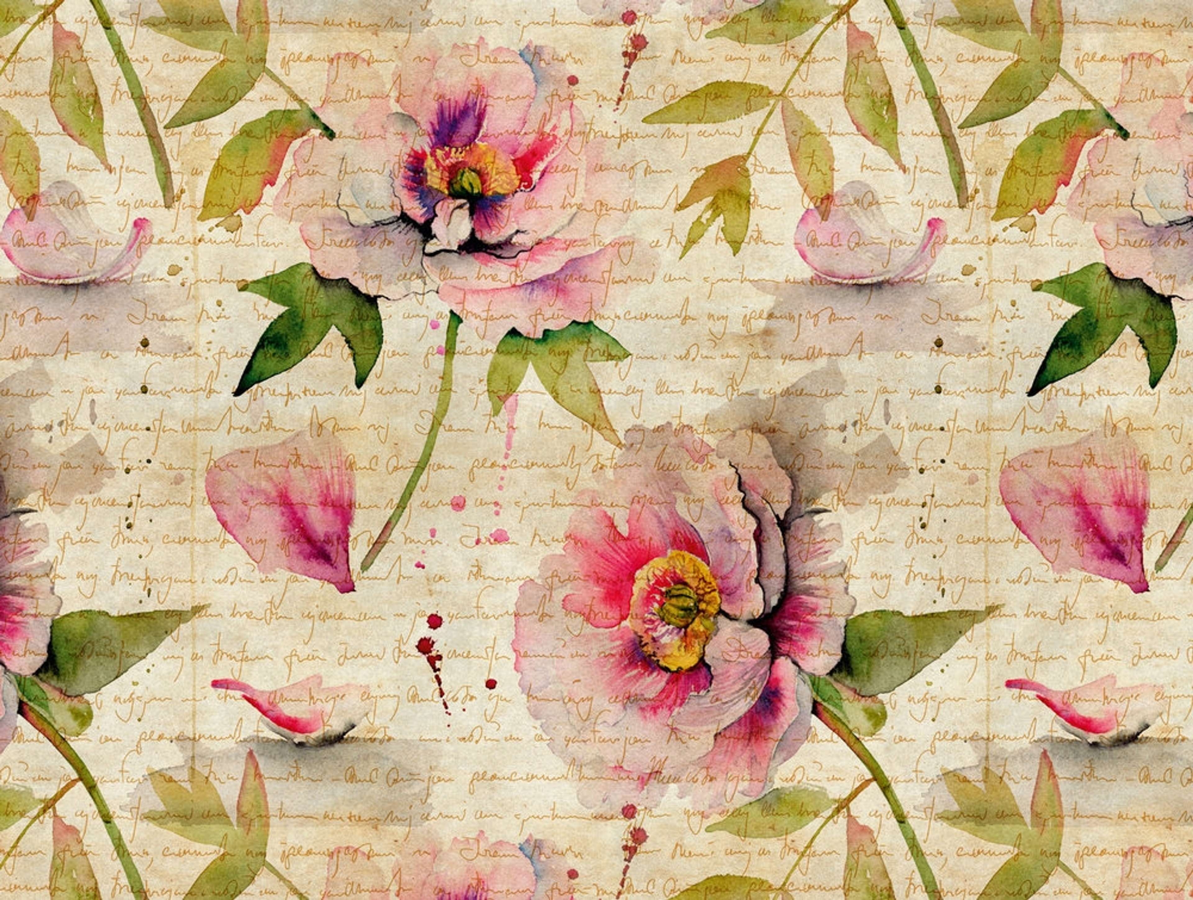 Flowers tapet med blommigt mönster i rosa och beige. Från kollektionen The Wall. Nonwoven-material. Passar i vardagsrum och matsal.