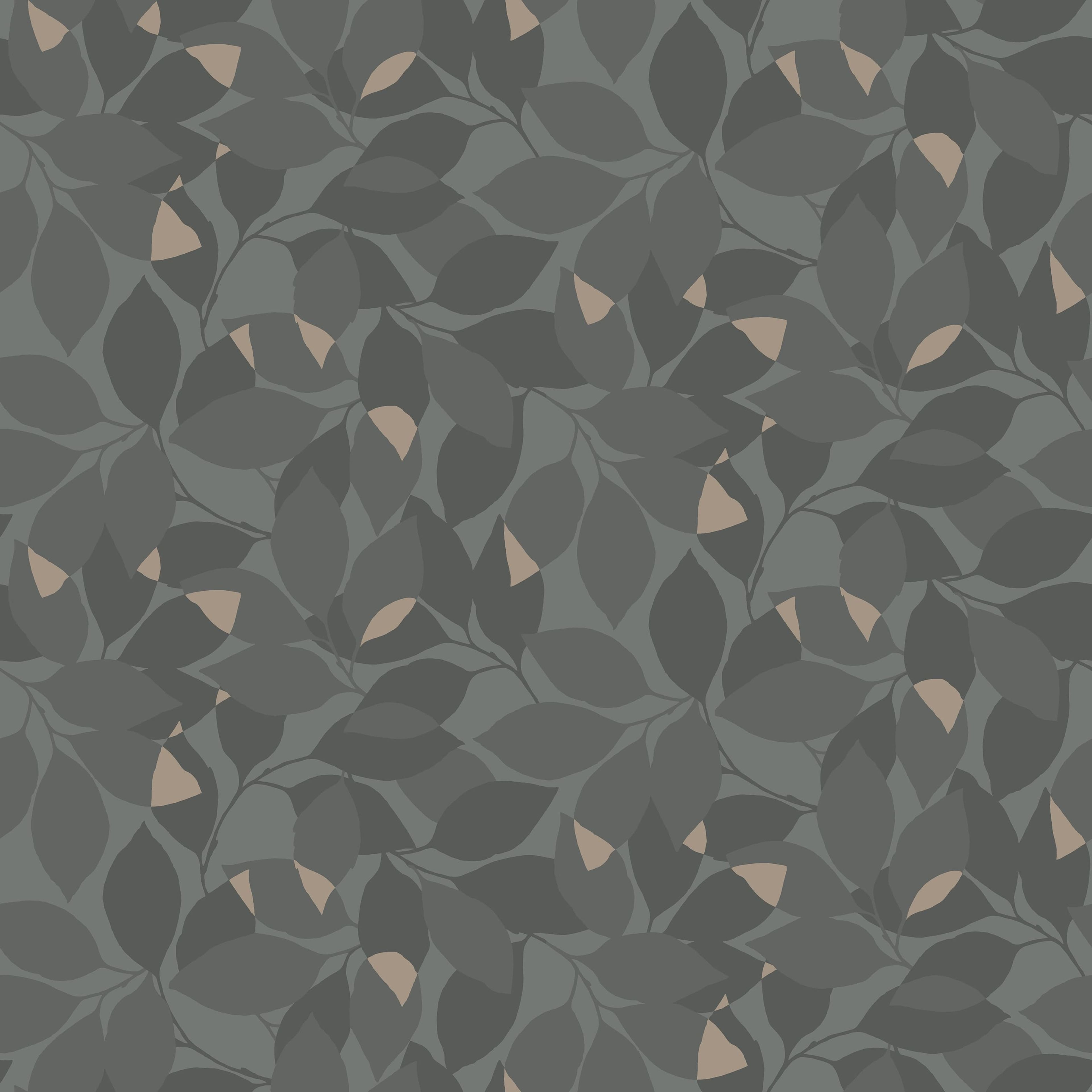 Augusti, svart tapet med botaniskt mönster i svart. Från kollektionen Blommor & Blad. Nonwoven-material med rak passning.