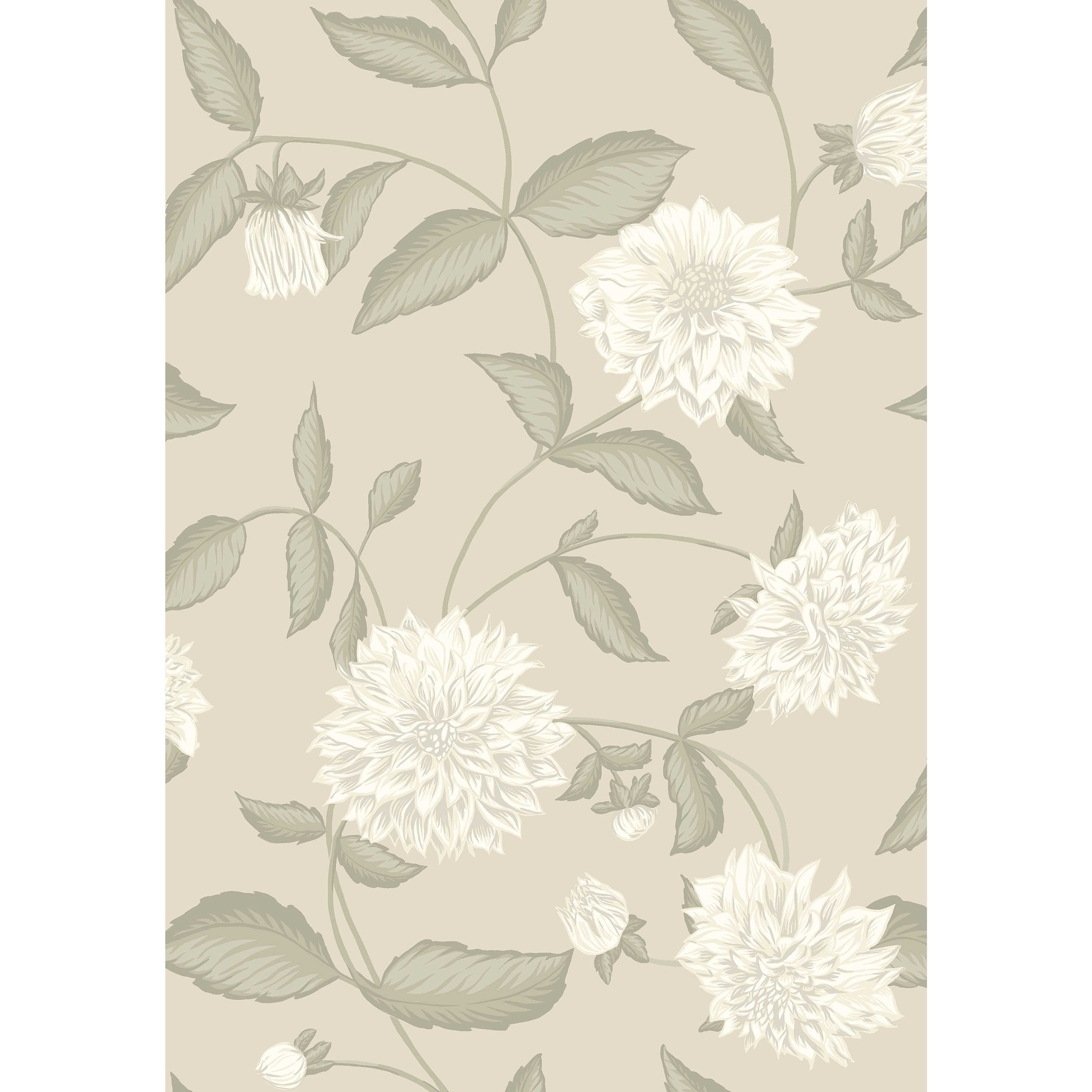Dahliadröm beige, tapet tapet med botaniskt, blommigt mönster i beige. Från kollektionen Orangeri. Nonwoven-material med förskjuten passning. Passar i hall.