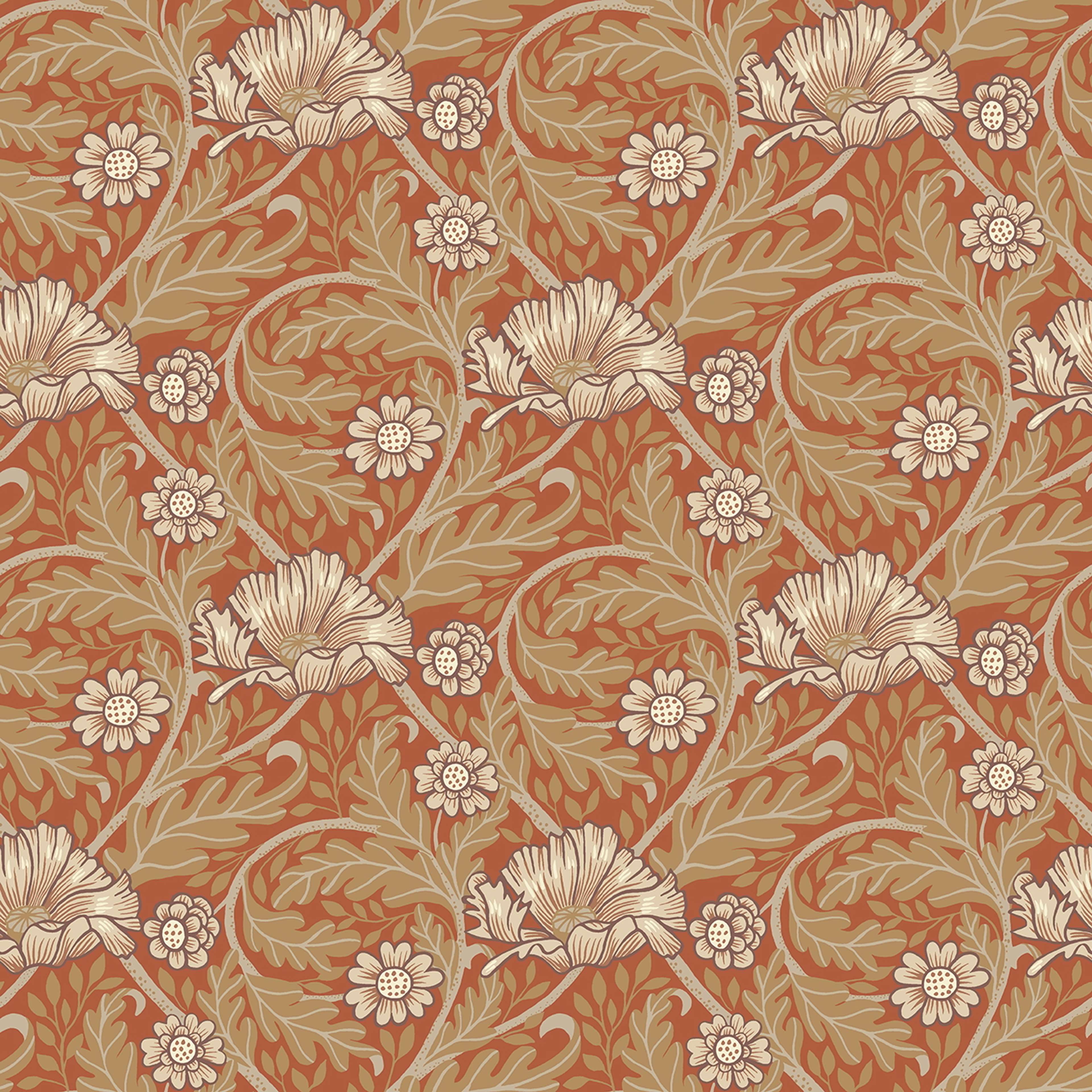 Esther tapet med blommigt mönster i röd och beige. Från kollektionen Ängås. Nonwoven-material med rak passning.
