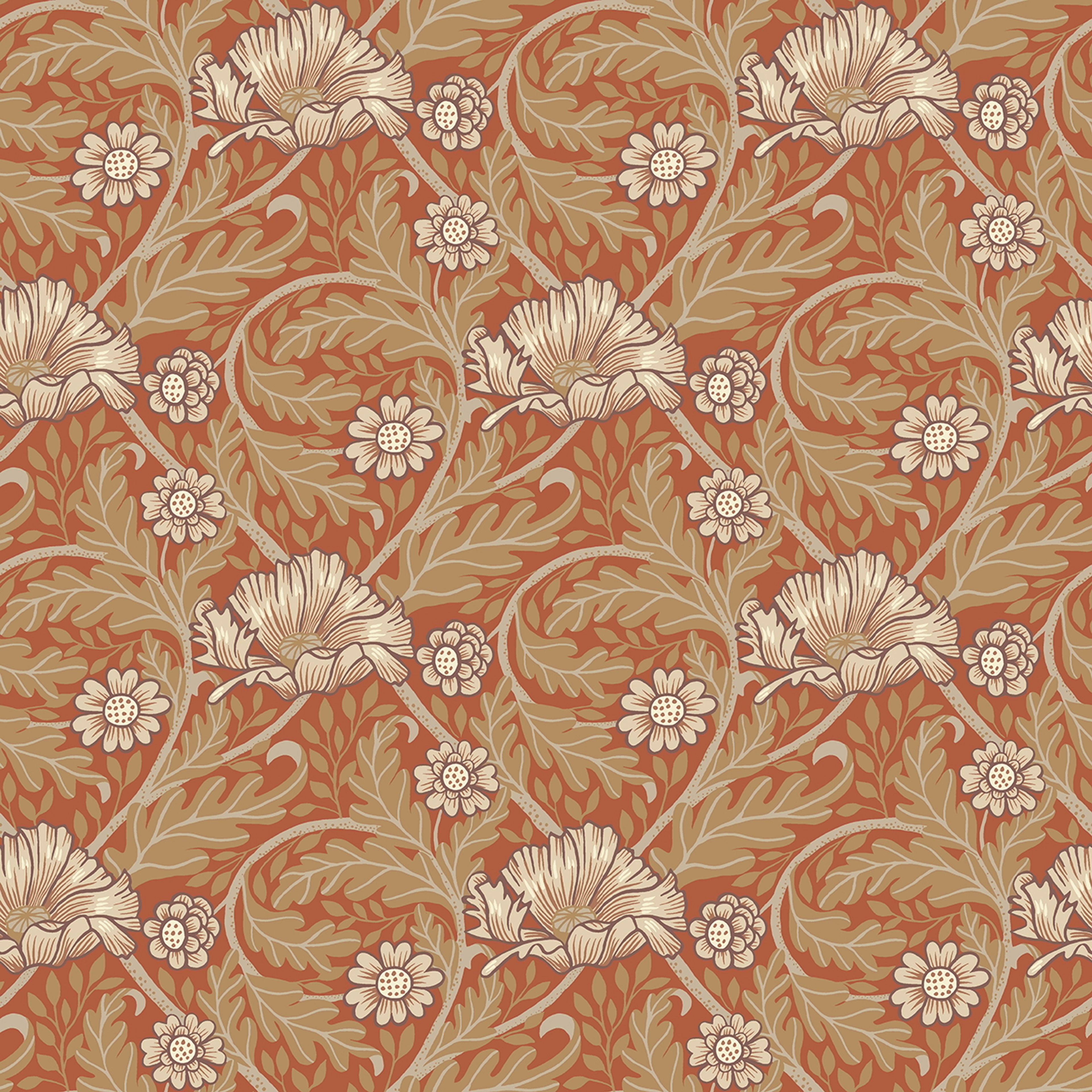 Esther tapet med blommigt mönster i röd och beige. Från kollektionen Ängås. Nonwoven-material med rak passning.