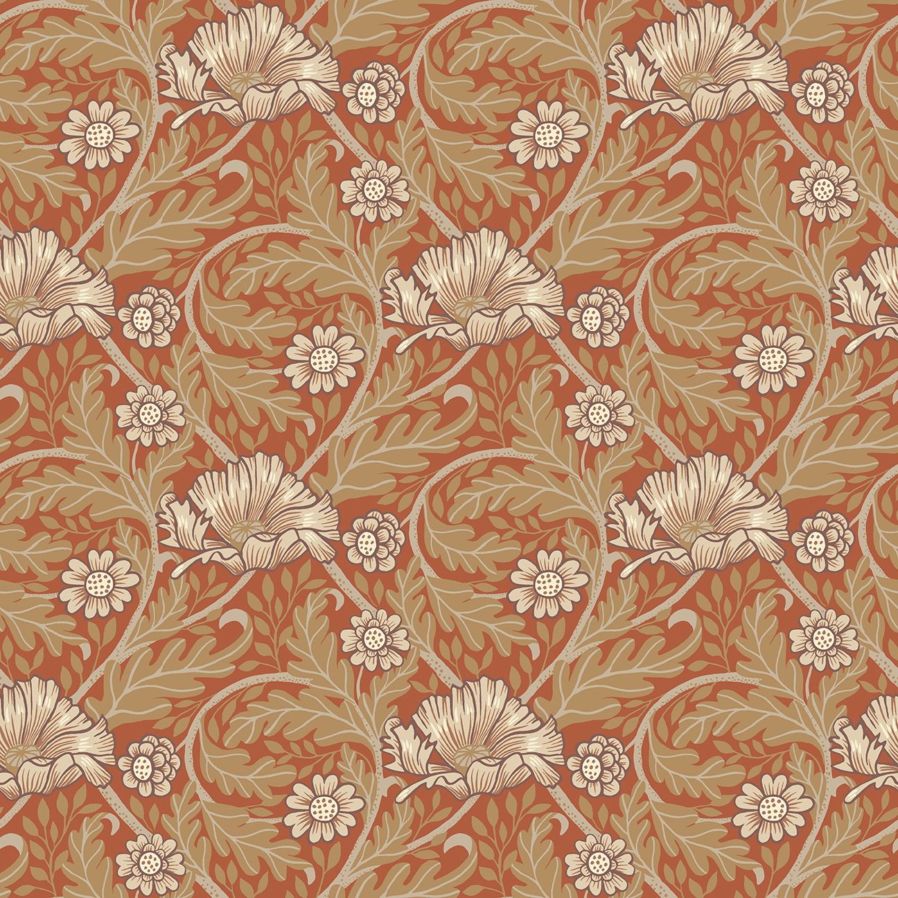 Esther tapet med blommigt mönster i röd och beige. Från kollektionen Ängås. Nonwoven-material med rak passning.