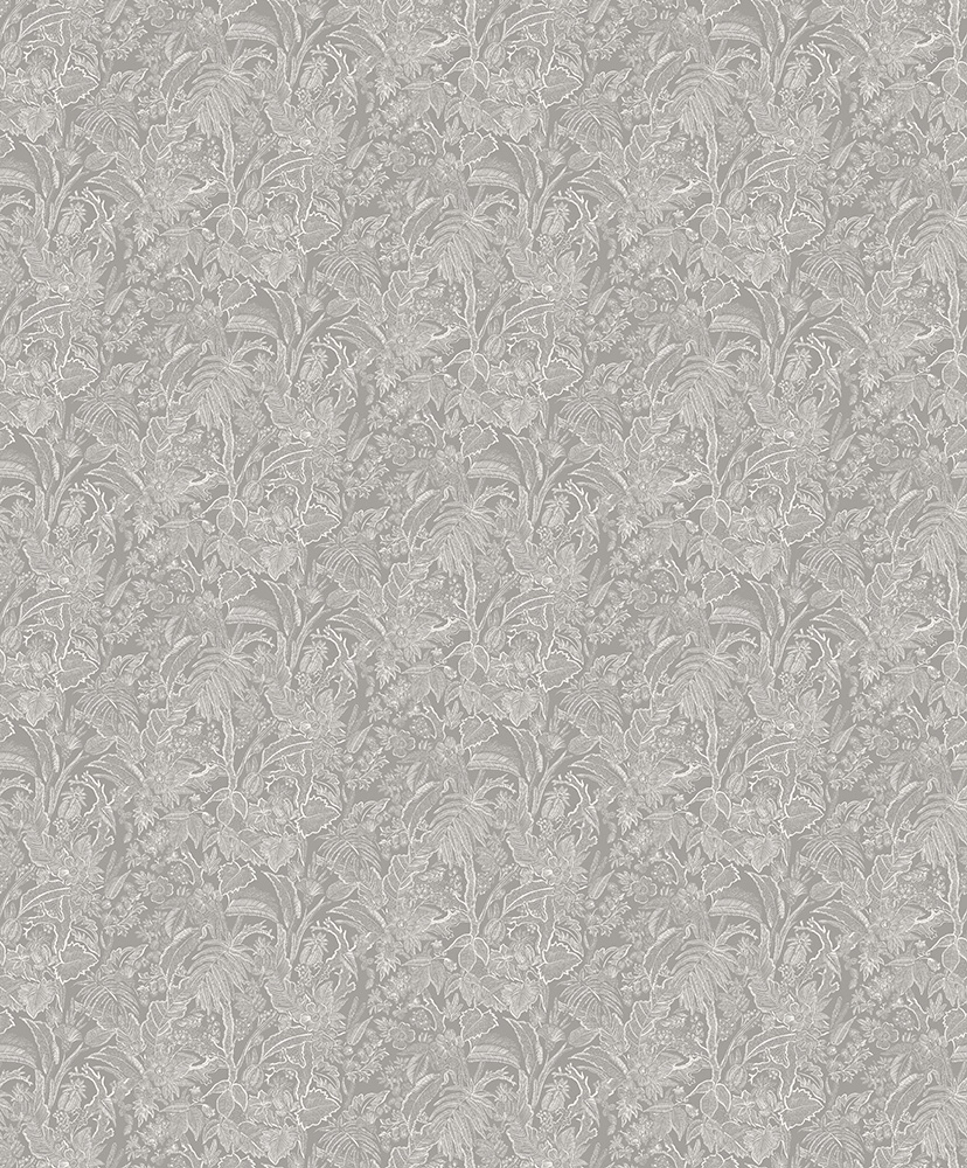 Onikar Silver tapet med botaniskt mönster i grå. Från kollektionen Summer. Nonwoven-material med rak passning.