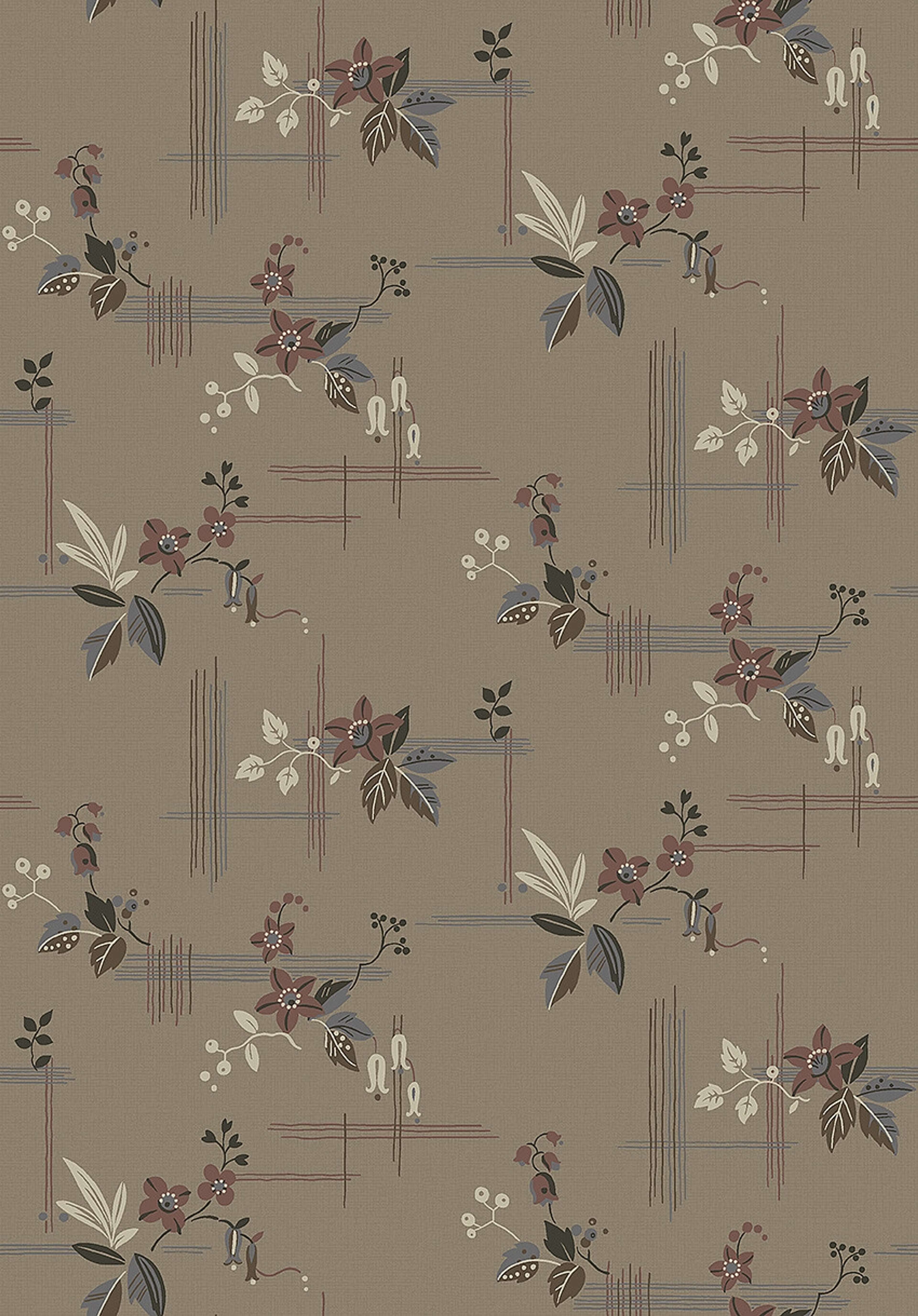Salängen tapet med botaniskt mönster i brun. Från kollektionen Alla Tiders Hus. Nonwoven-material med rak passning. City-stil. Passar i vardagsrum, matsal och kök.
