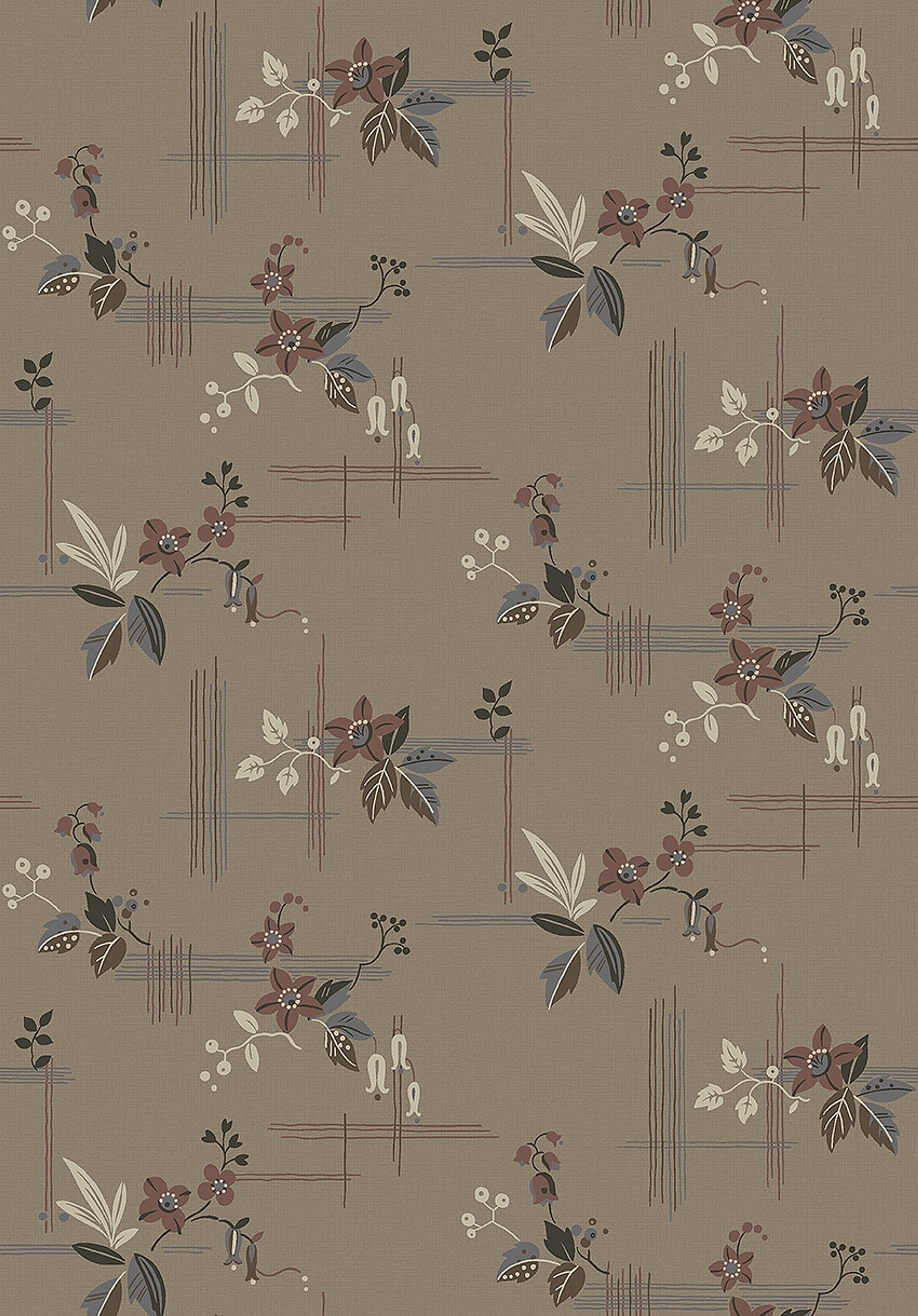 Salängen tapet med botaniskt mönster i brun. Från kollektionen Alla Tiders Hus. Nonwoven-material med rak passning. City-stil. Passar i vardagsrum, matsal och kök.