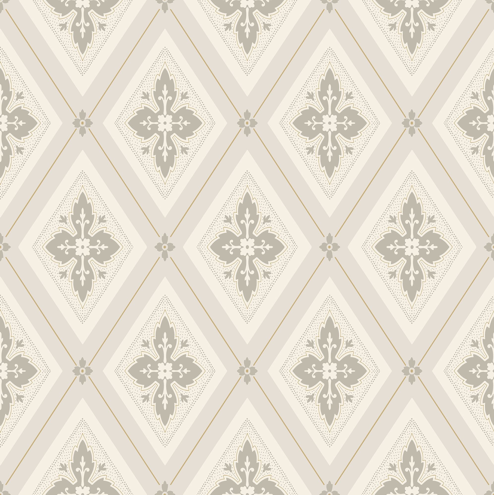 Astrid, Beige tapet från duro med geometriskt mönster i beige. Från kollektionen Gammalsvenska QuickUp. Nonwoven-material med rak passning. Vintage, lyx, city-stil.