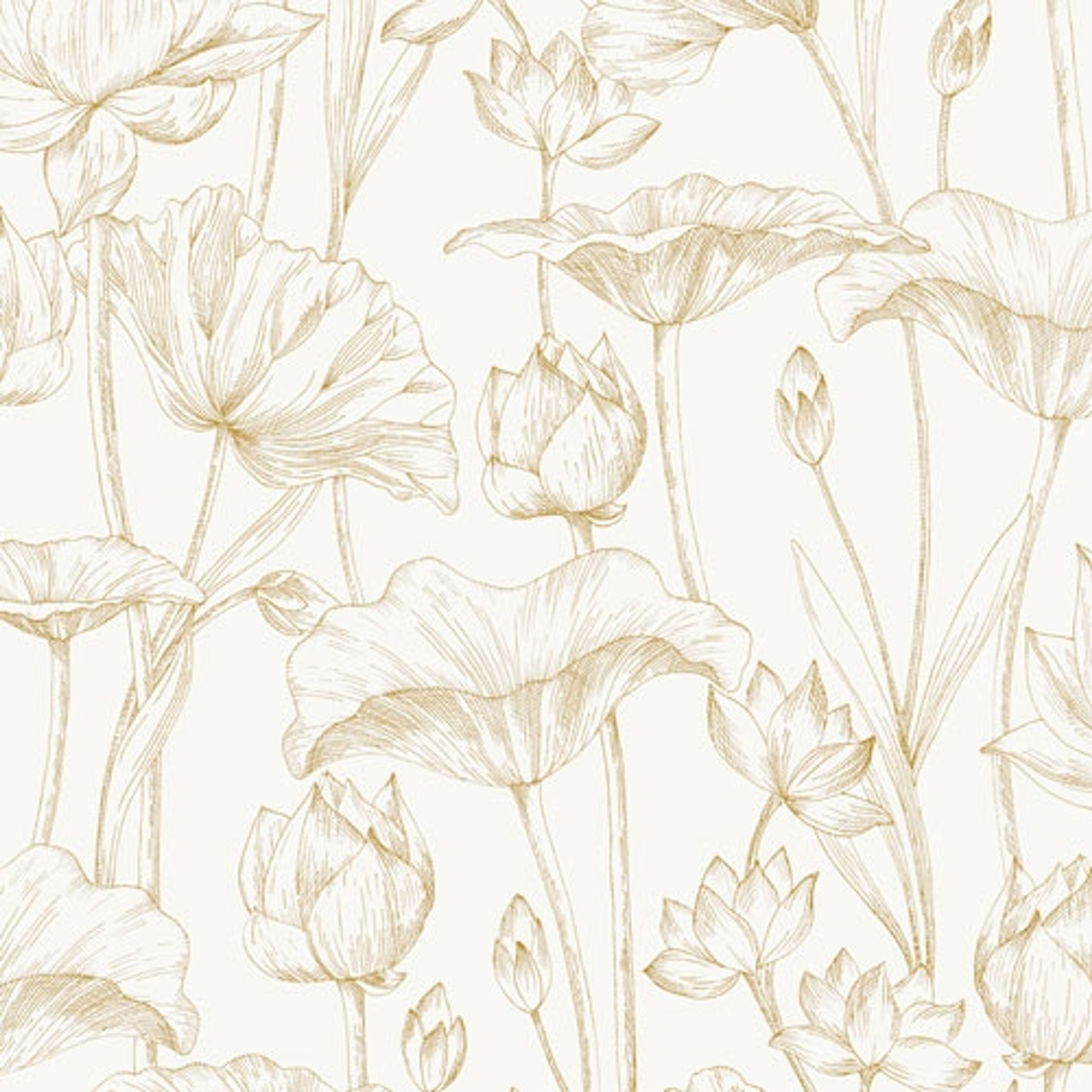 Lotus gold tapet med blommigt mönster i vit. Från kollektionen lotus. Nonwoven-material med förskjuten passning.