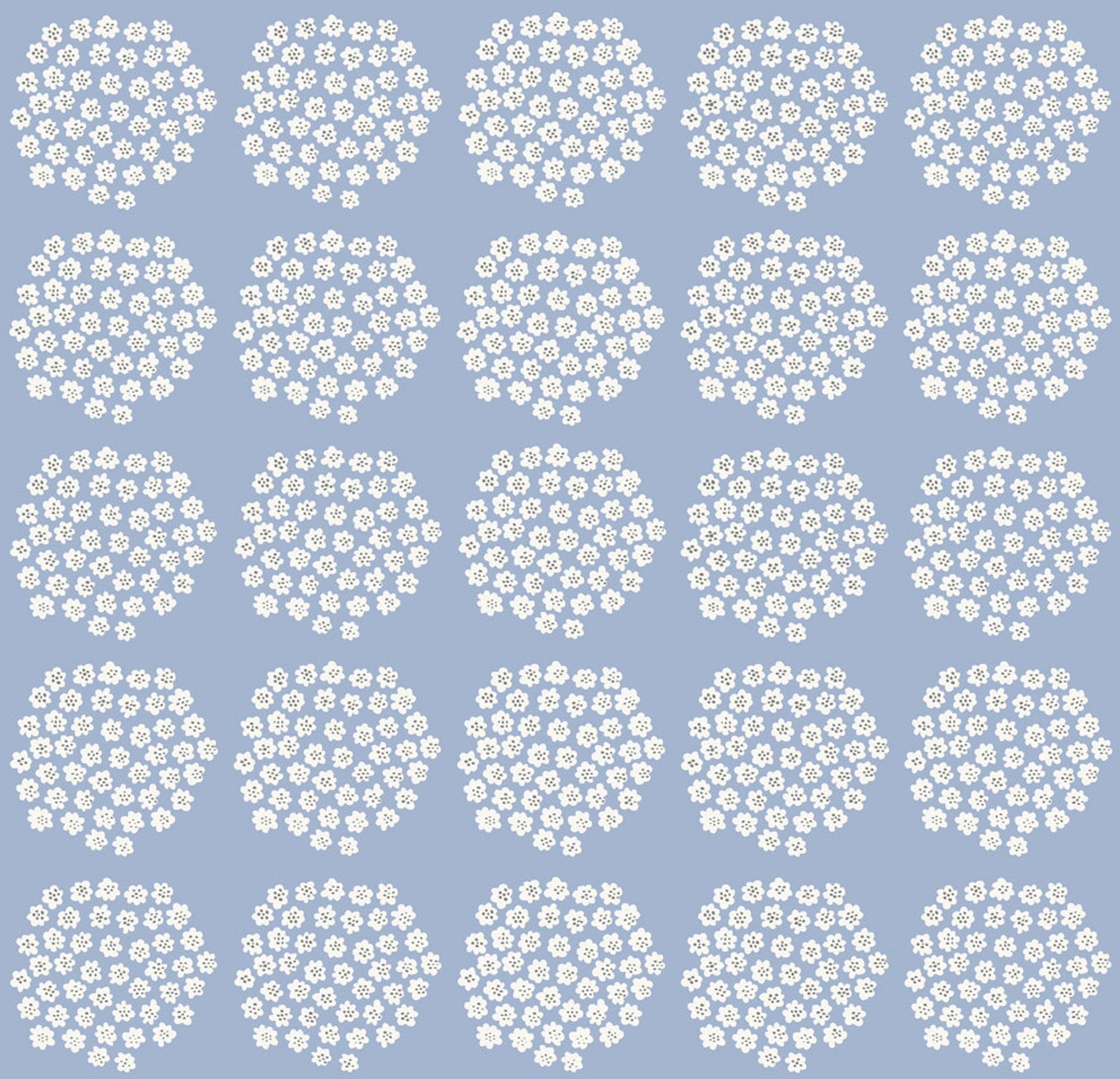 Puketti tapet med blommigt mönster i blå. Från kollektionen Marimekko 6. Nonwoven-material med rak passning.