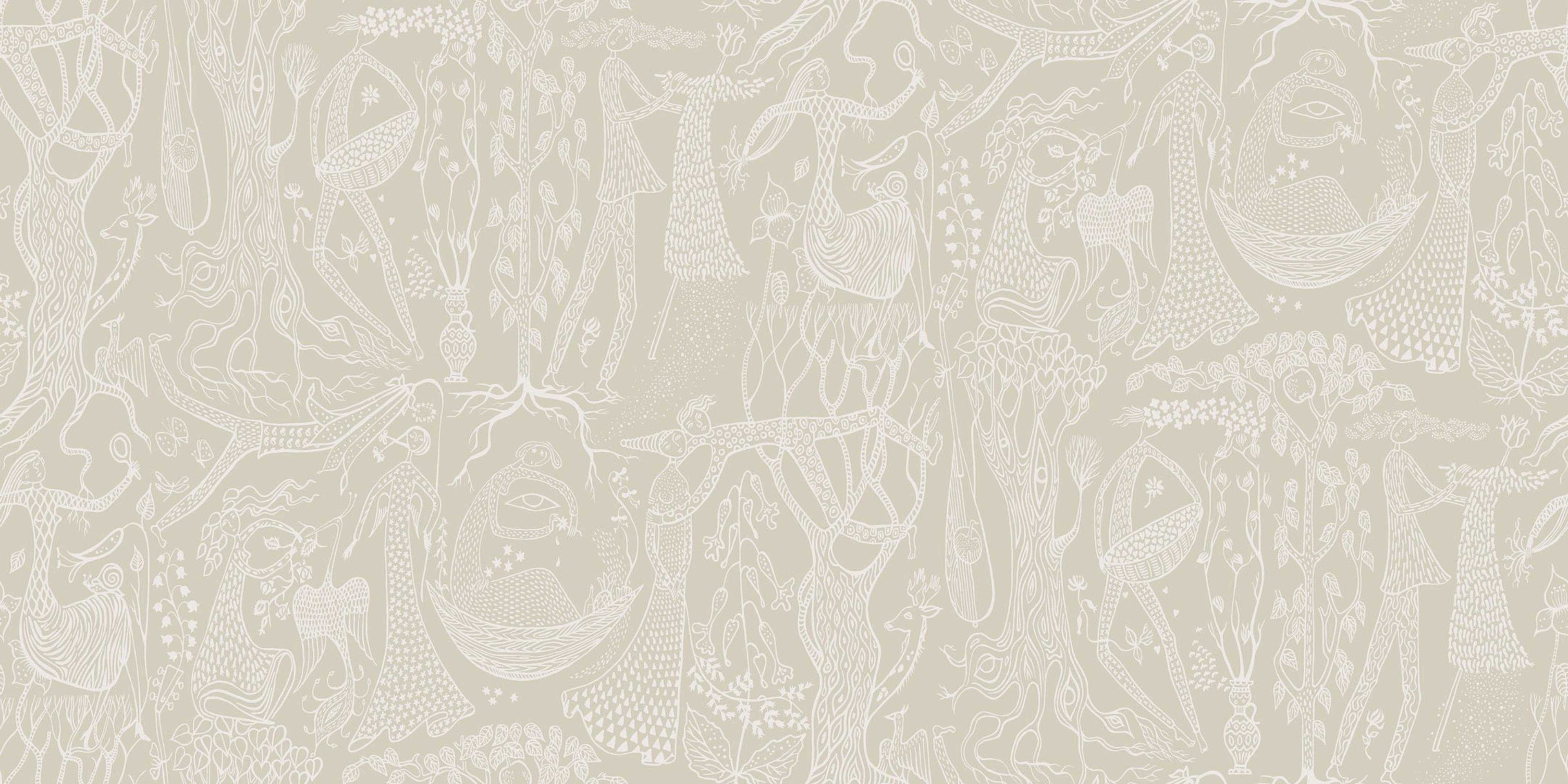 Poème d´amour, beige tapet från Boråstapeter med grafiskt, retro mönster i vit och beige. Från kollektionen Scandinavian Designers II. Nonwoven-material med förskjuten passning.