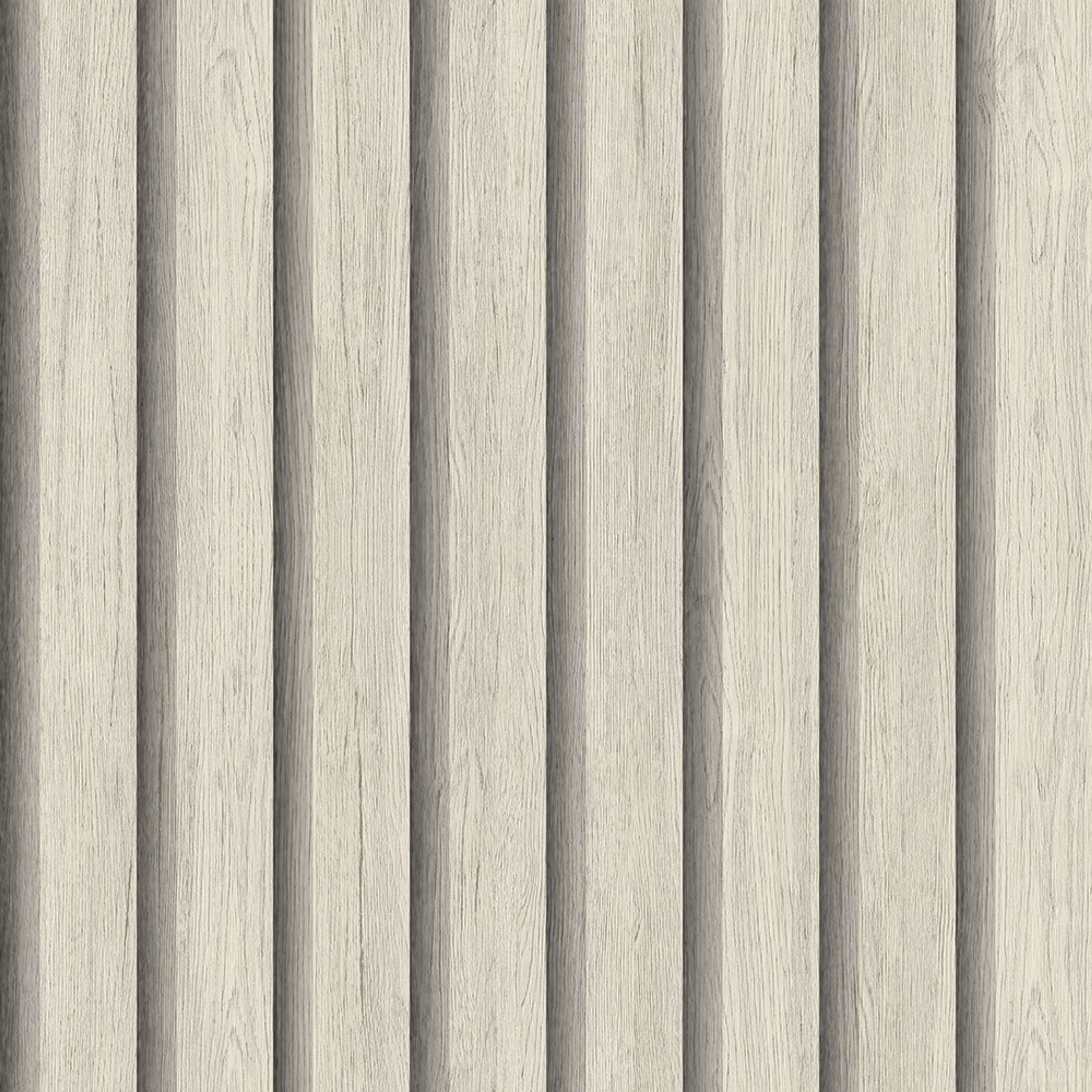 Ribbvägg tapet med träimitation mönster i vit. Från kollektionen Elements. Nonwoven-material.