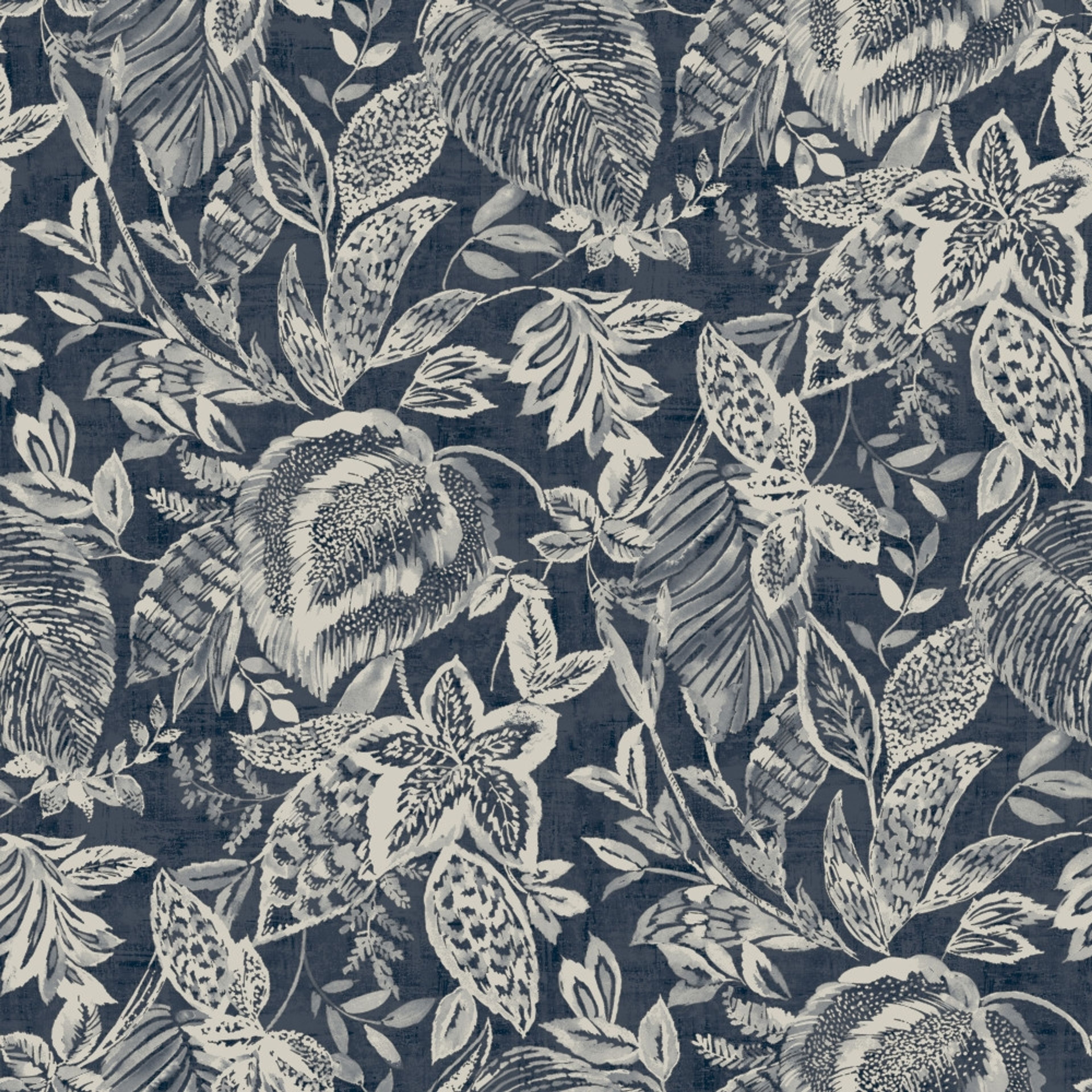 Mae tapet med botaniskt mönster i svart och grå. Från kollektionen Malika. Nonwoven-material med rak passning. Passar i vardagsrum och matsal.