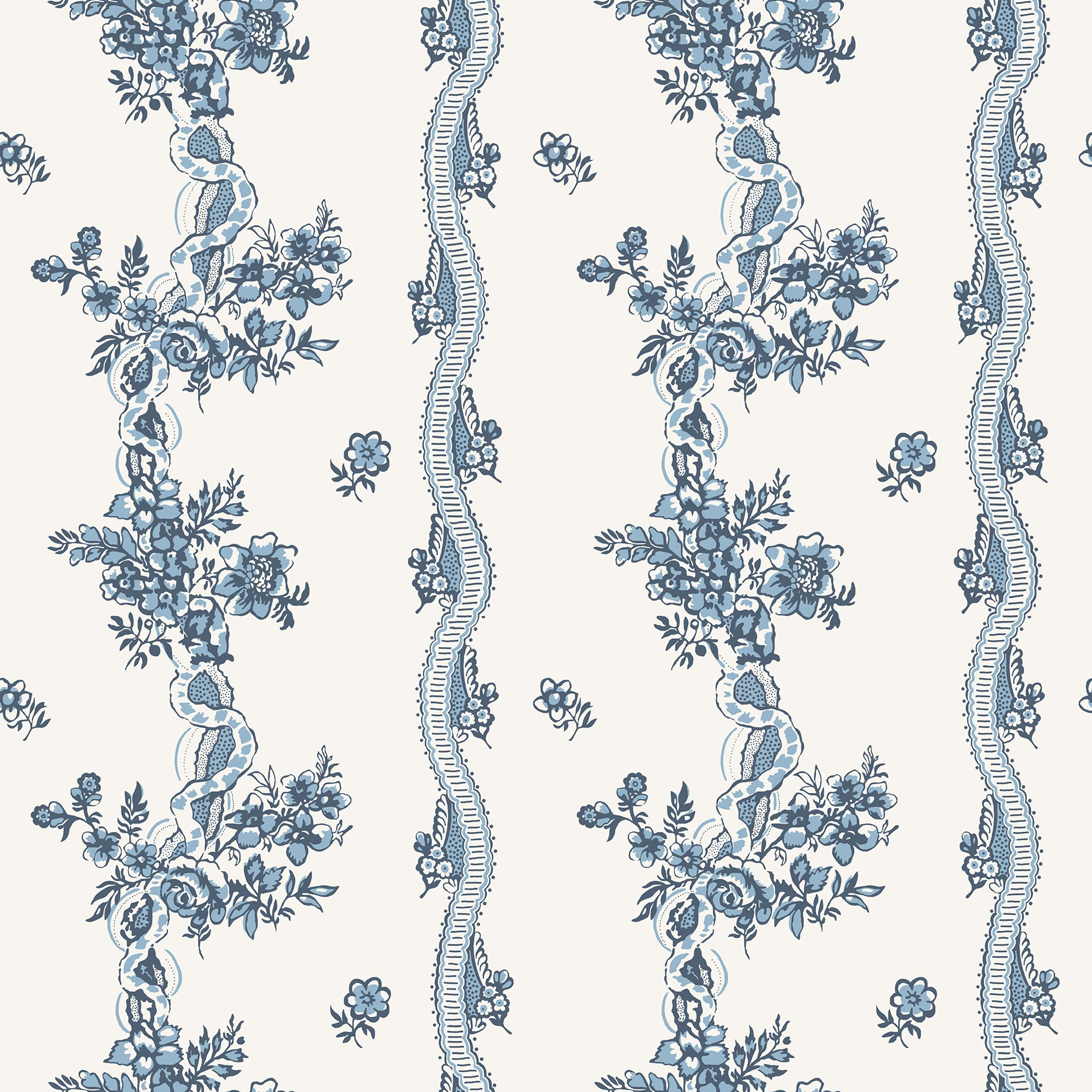 Renshammar, Blå tapet från duro med blommigt mönster i blå. Från kollektionen Gammalsvenska QuickUp. Nonwoven-material med rak passning.