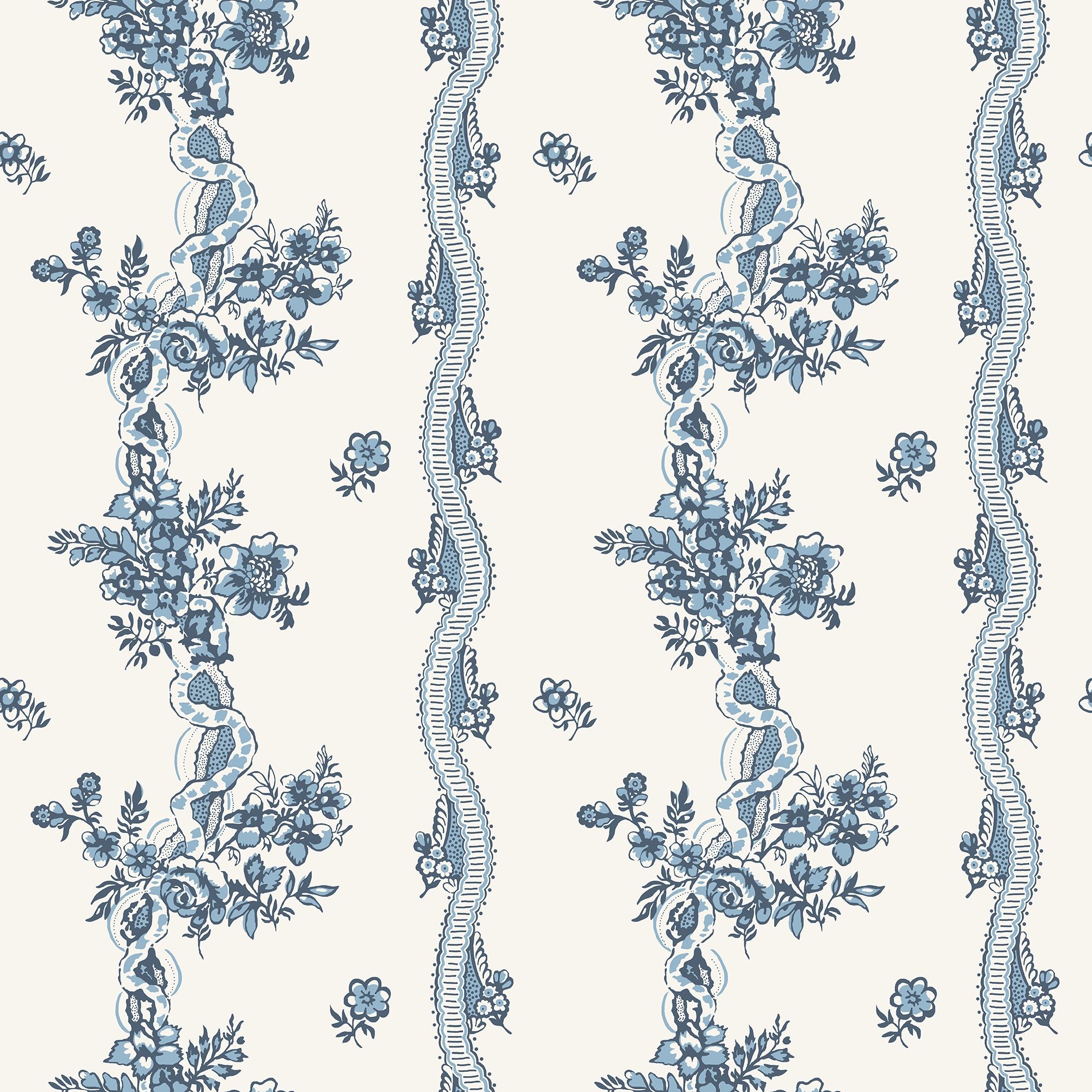 Renshammar, Blå tapet från duro med blommigt mönster i blå. Från kollektionen Gammalsvenska QuickUp. Nonwoven-material med rak passning.
