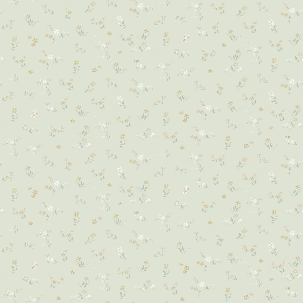 Sommarnatt grågrön, tapet tapet med blommigt mönster i grön. Från kollektionen Sommaräng. Nonwoven-material med rak passning.