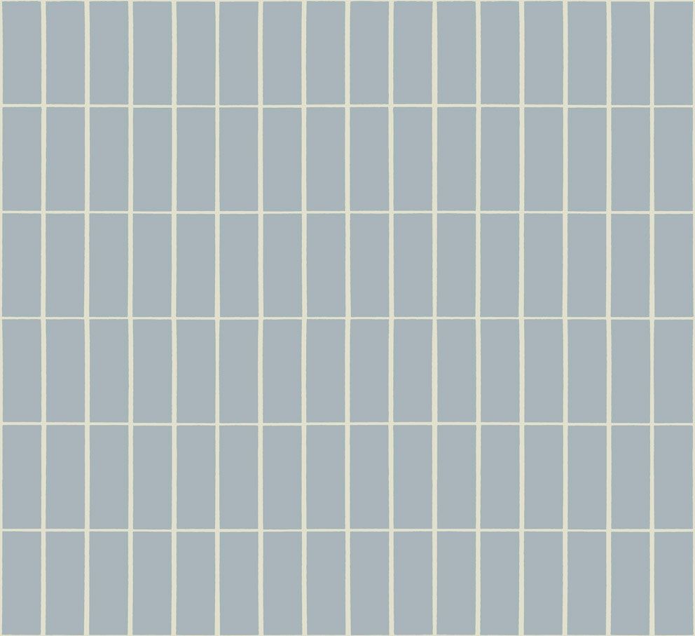 Tilliskivi tapet med rutigt mönster i blå. Från kollektionen Marimekko 6. Nonwoven-material med rak passning.