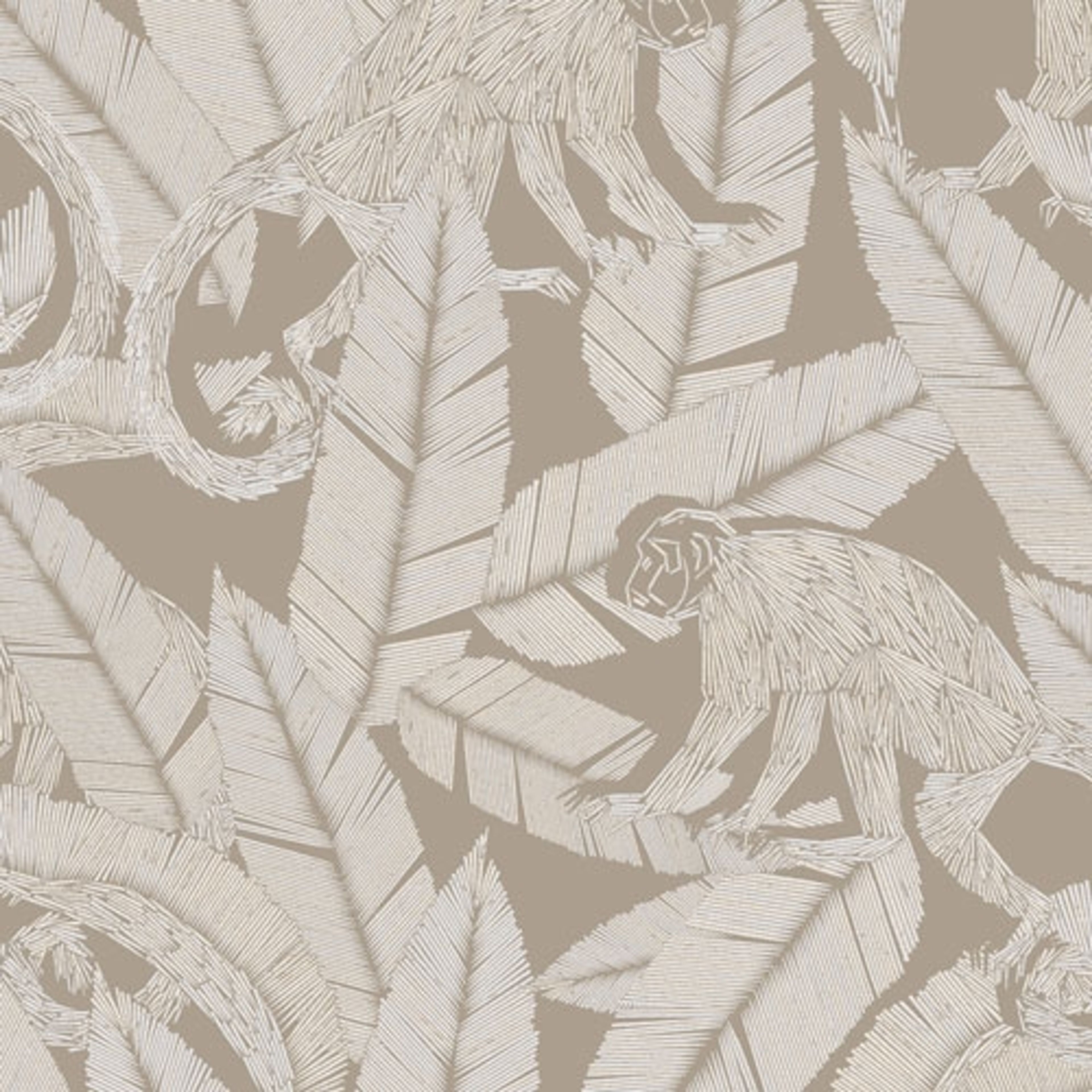 Monkey Desert tapet tapet från Midbec med djur, botaniskt mönster i beige. Från kollektionen Tribute. Nonwoven-material med förskjuten passning. Passar i vardagsrum, matsal och hall.