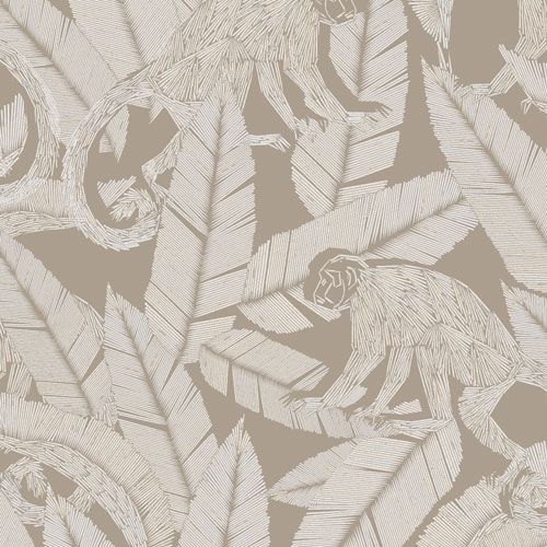 Monkey Desert tapet tapet från Midbec med djur, botaniskt mönster i beige. Från kollektionen Tribute. Nonwoven-material med förskjuten passning. Passar i vardagsrum, matsal och hall.
