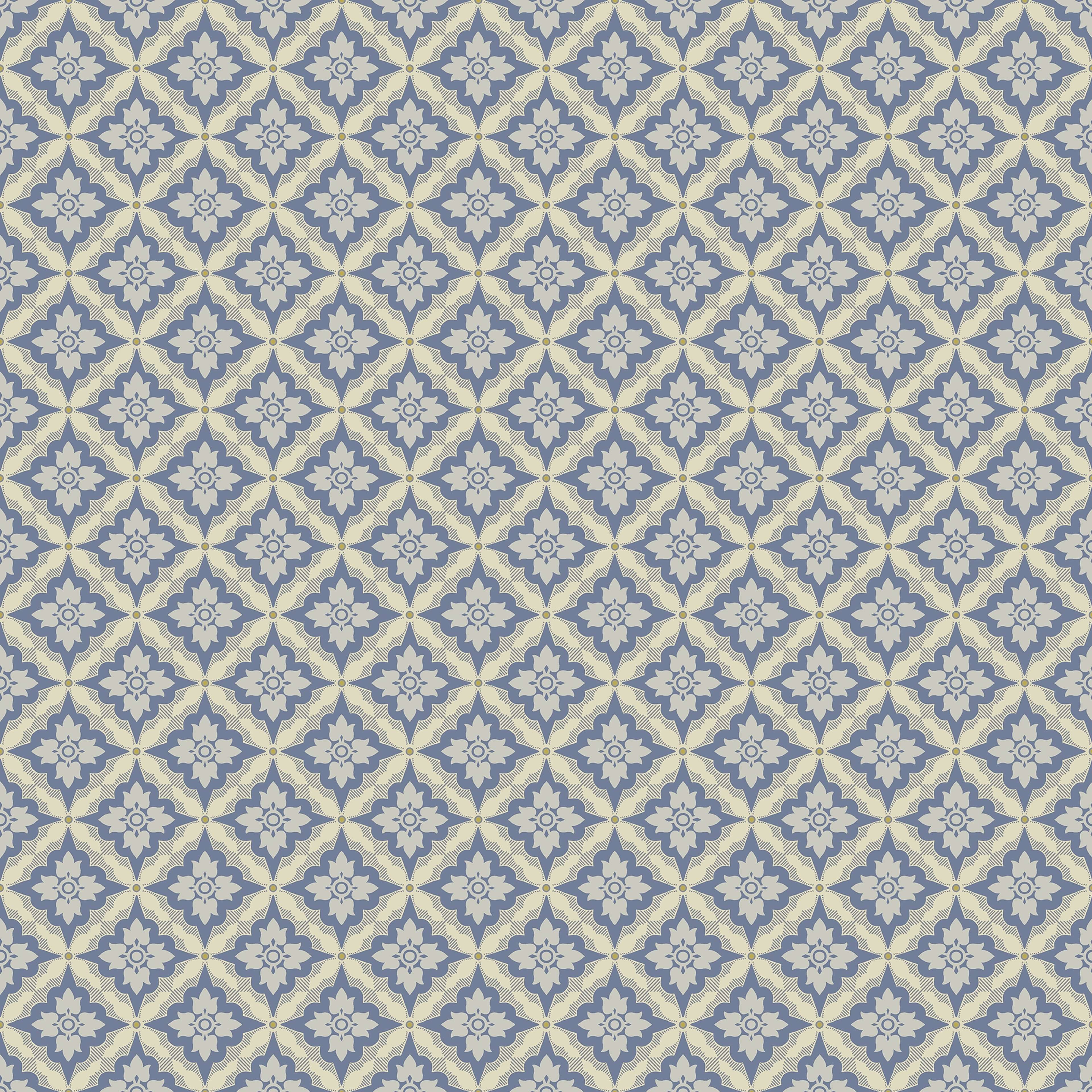 Ingrid Blå tapet med geometriskt mönster i blå. Från kollektionen Gammalsvenska klassiker 1850–1950. Nonwoven-material med rak passning. Passar i vardagsrum och matsal.