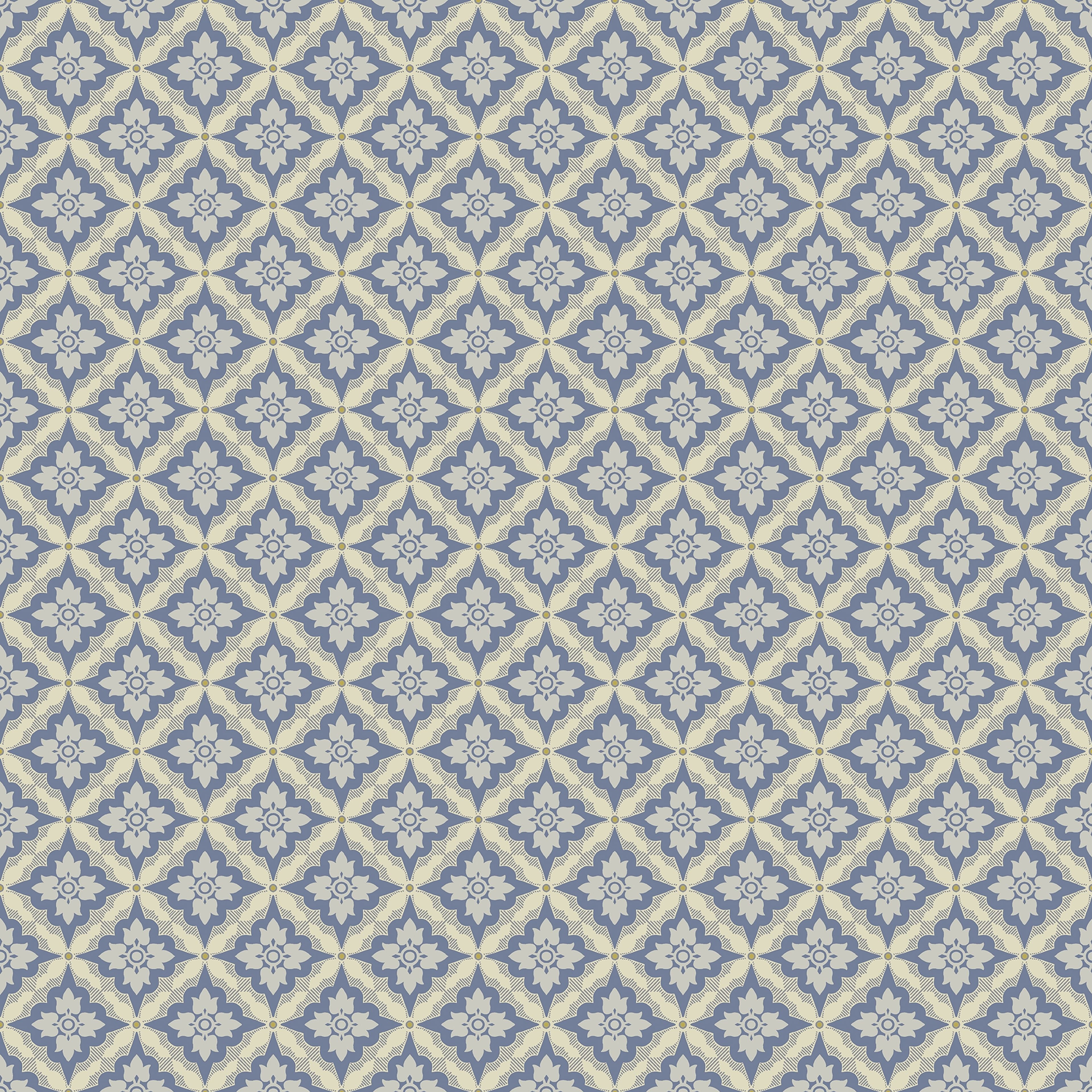 Ingrid Blå tapet med geometriskt mönster i blå. Från kollektionen Gammalsvenska klassiker 1850–1950. Nonwoven-material med rak passning. Passar i vardagsrum och matsal.