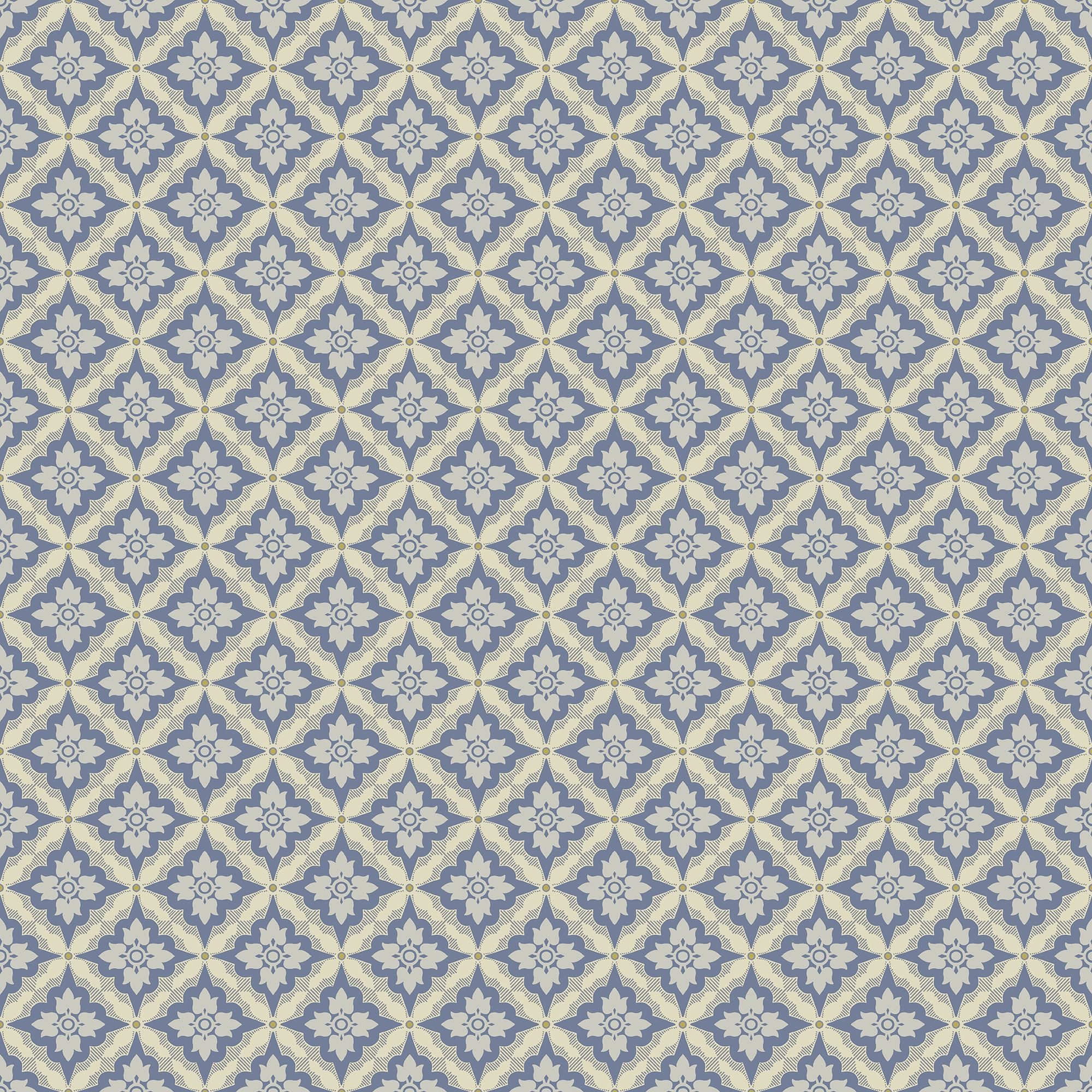 Ingrid Blå tapet med geometriskt mönster i blå. Från kollektionen Gammalsvenska klassiker 1850–1950. Nonwoven-material med rak passning. Passar i vardagsrum och matsal.