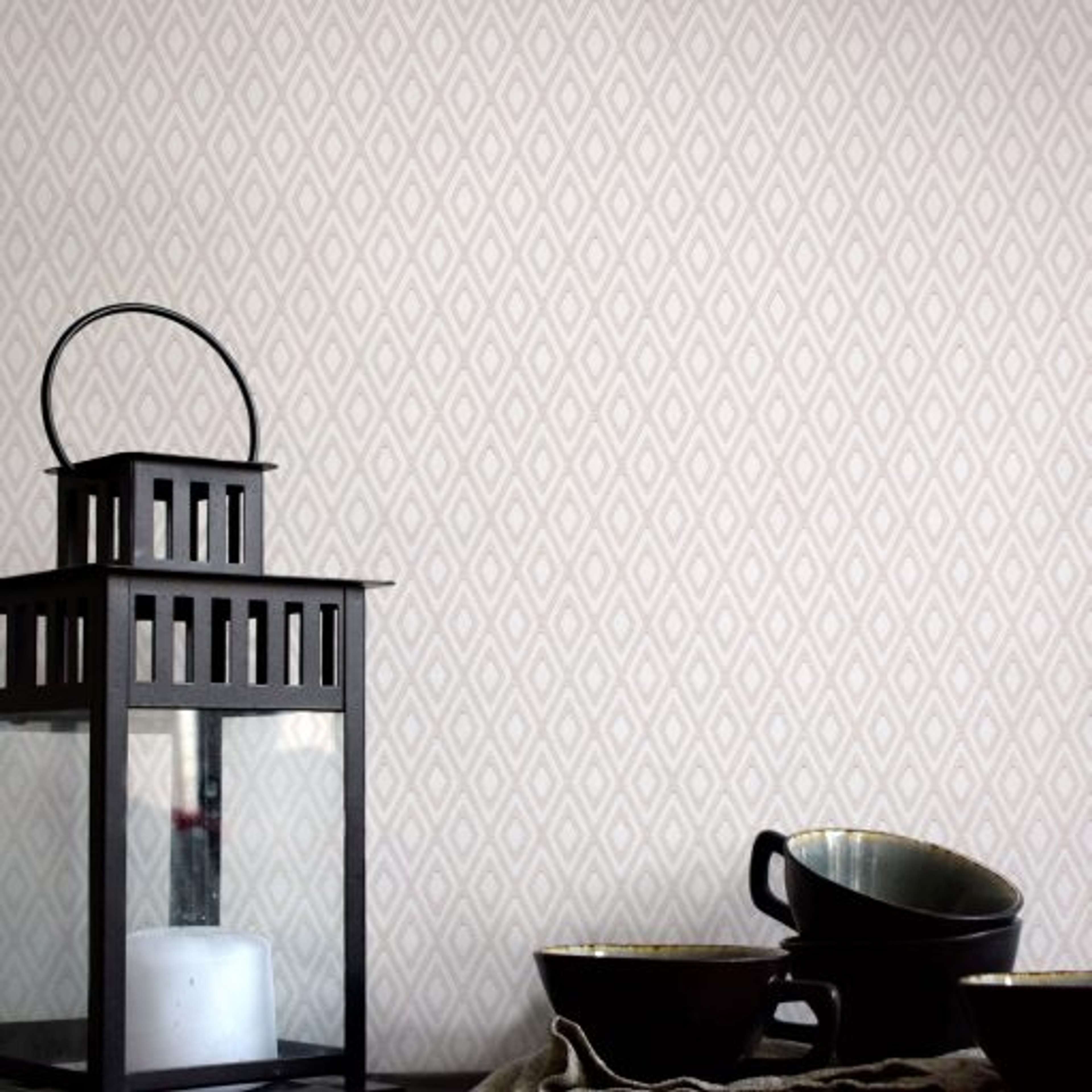 Gåsöga, Vit tapet från duro med rutigt, geometriskt mönster i vit. Från kollektionen Natur. Nonwoven-material med rak passning.