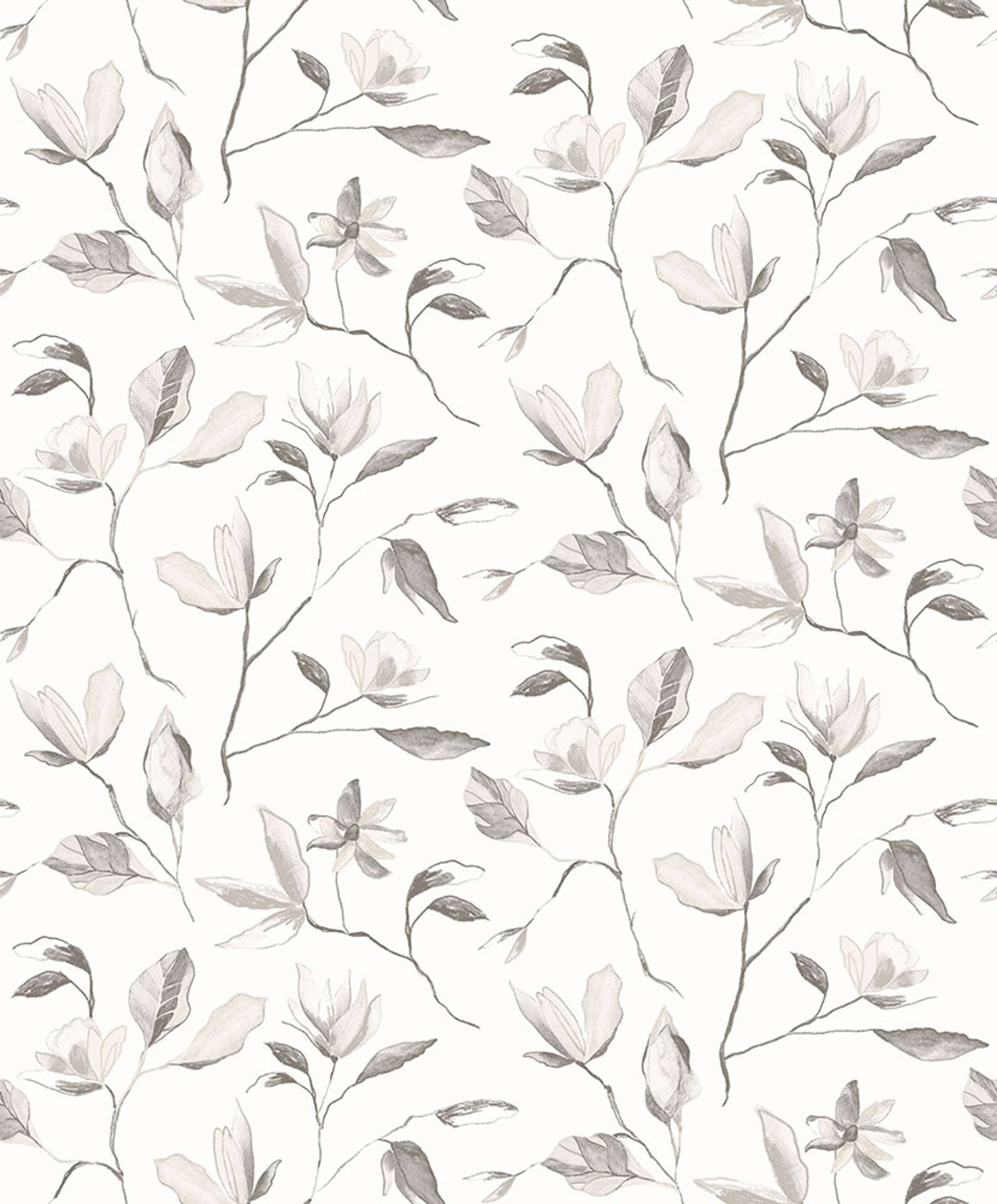 Blooming, vit tapet tapet med botaniskt mönster i vit. Från kollektionen Aquila. Nonwoven-material med förskjuten passning.