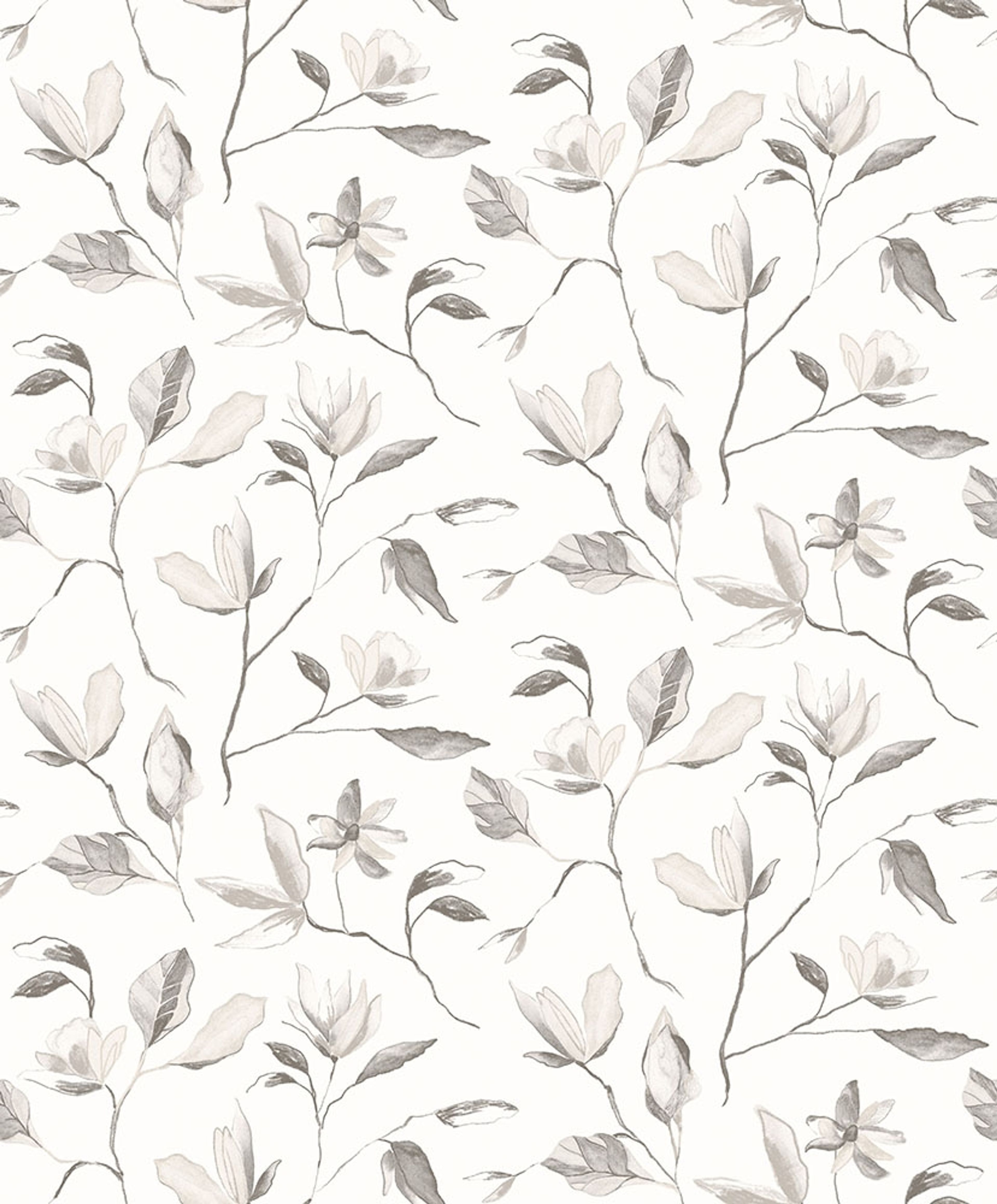 Blooming, vit tapet tapet med botaniskt mönster i vit. Från kollektionen Aquila. Nonwoven-material med förskjuten passning.