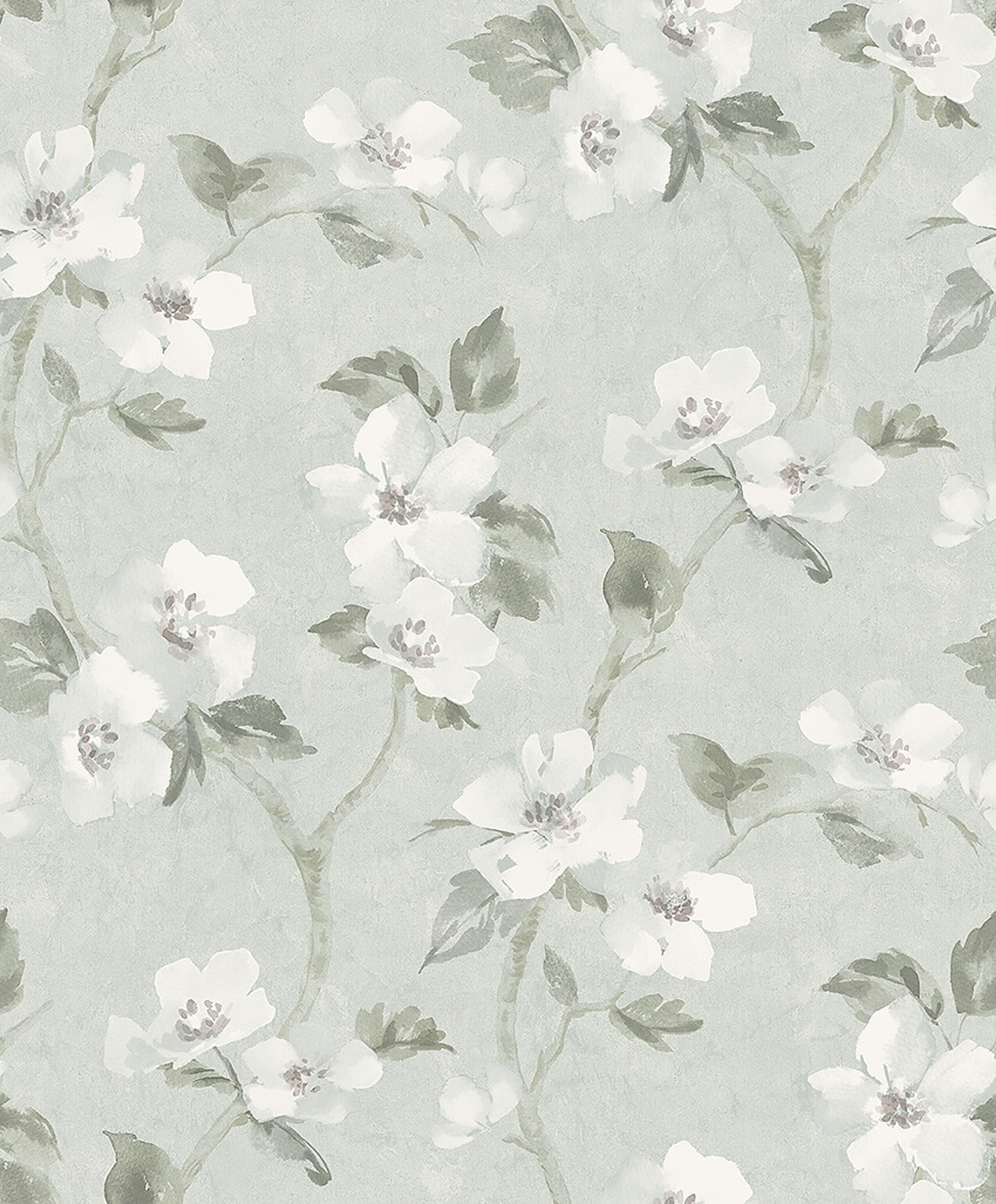 Helen´s Flower dämpad ljusturkos botten tapet med blommigt mönster i turkos. Från kollektionen Cottage Garden. Nonwoven-material med rak passning. Passar i vardagsrum, matsal och hall.