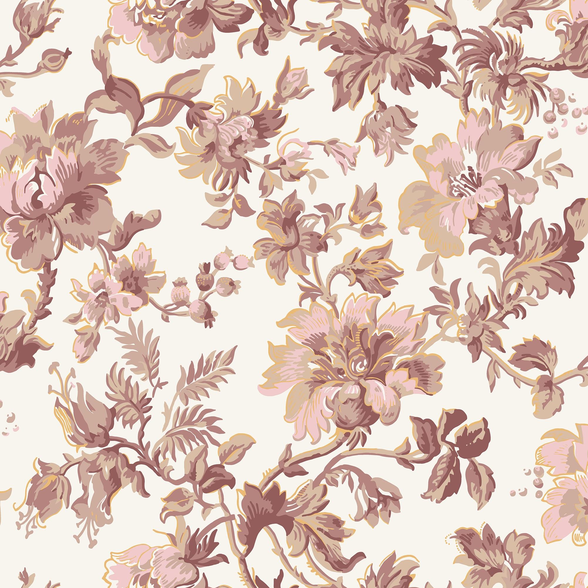 Britas hus, Rosa tapet från duro med blommigt mönster i rosa. Från kollektionen Gammalsvenska QuickUp. Nonwoven-material med förskjuten passning.