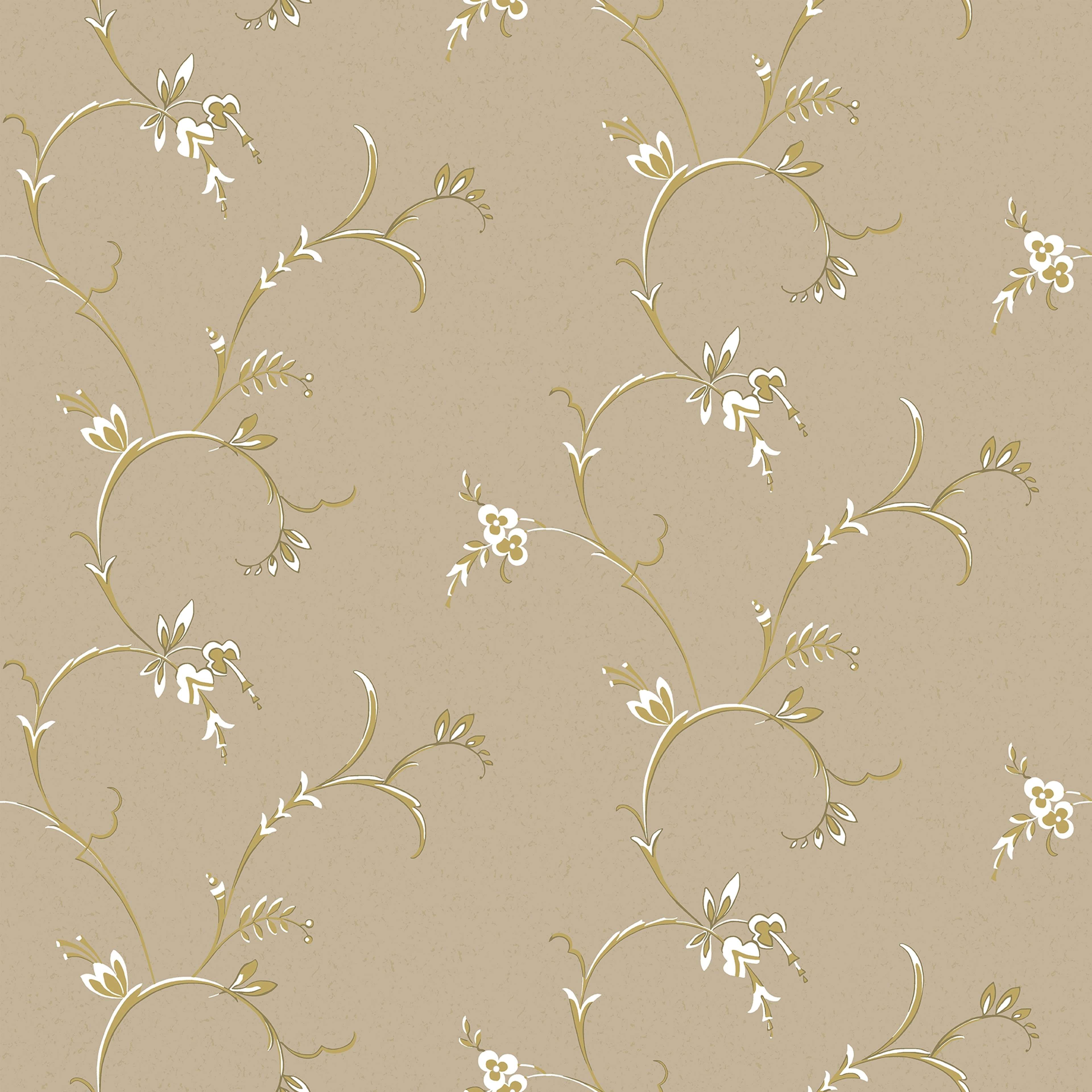 Ekbacken Beige tapet med blommigt mönster i beige. Från kollektionen Gammalsvenska klassiker 1850–1950. Nonwoven-material med rak passning.