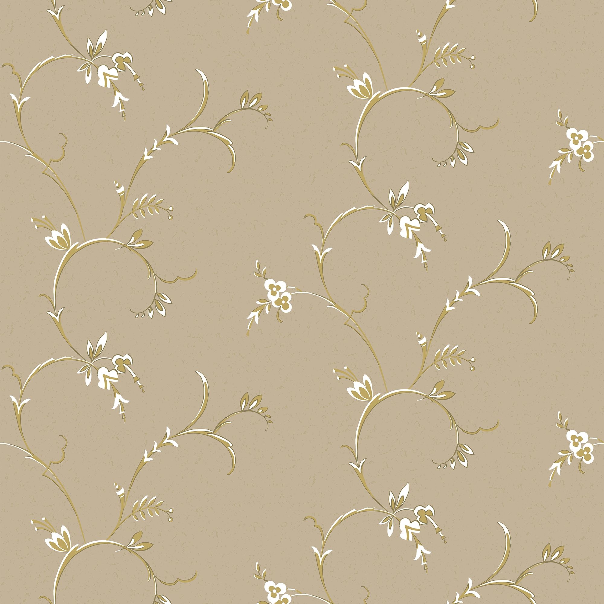 Ekbacken Beige tapet med blommigt mönster i beige. Från kollektionen Gammalsvenska klassiker 1850–1950. Nonwoven-material med rak passning.