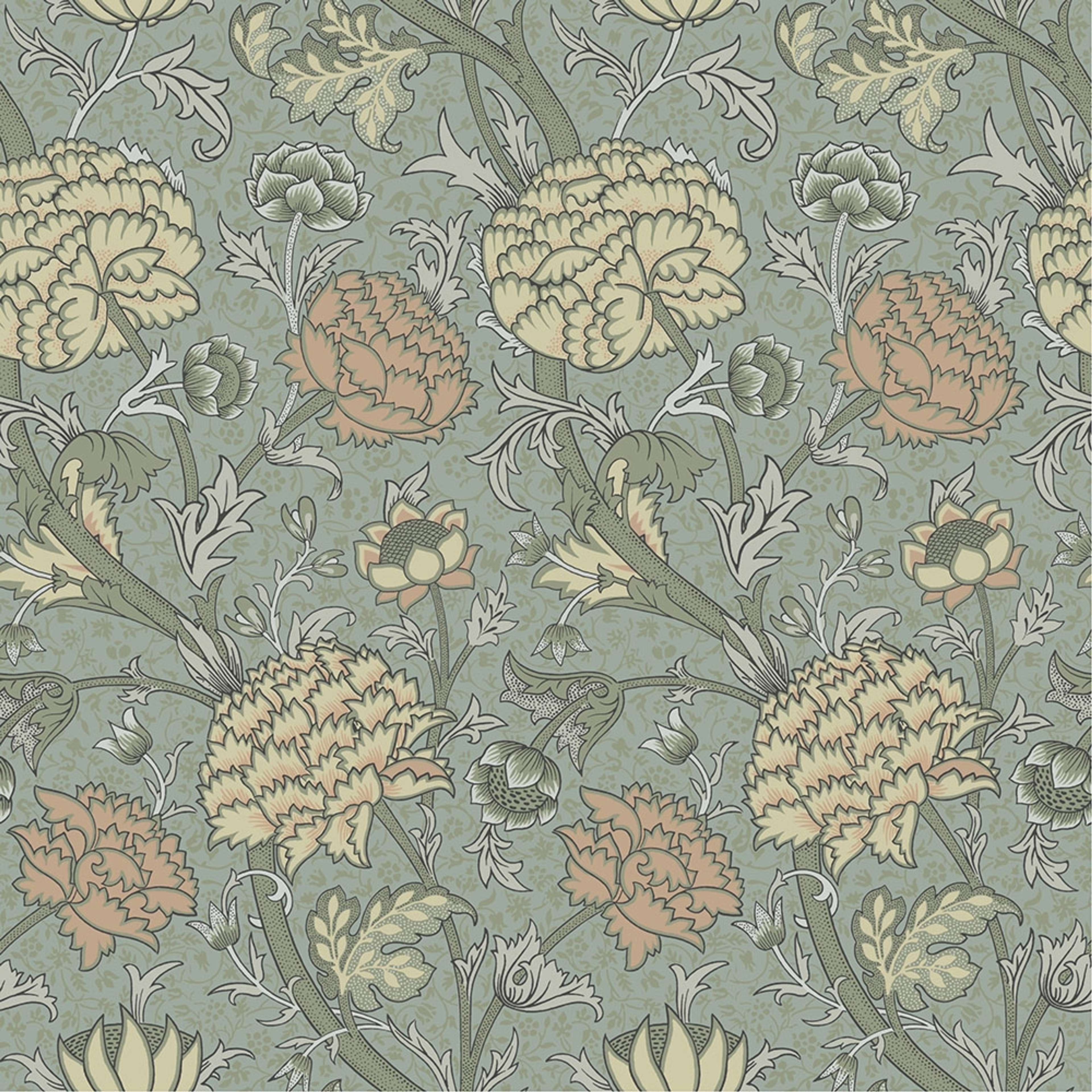 Cray, gul tapet tapet från Midbec med botaniskt, blommigt mönster i gul och grön. Från kollektionen Hidden Treasures vol 1. Nonwoven-material med rak passning.