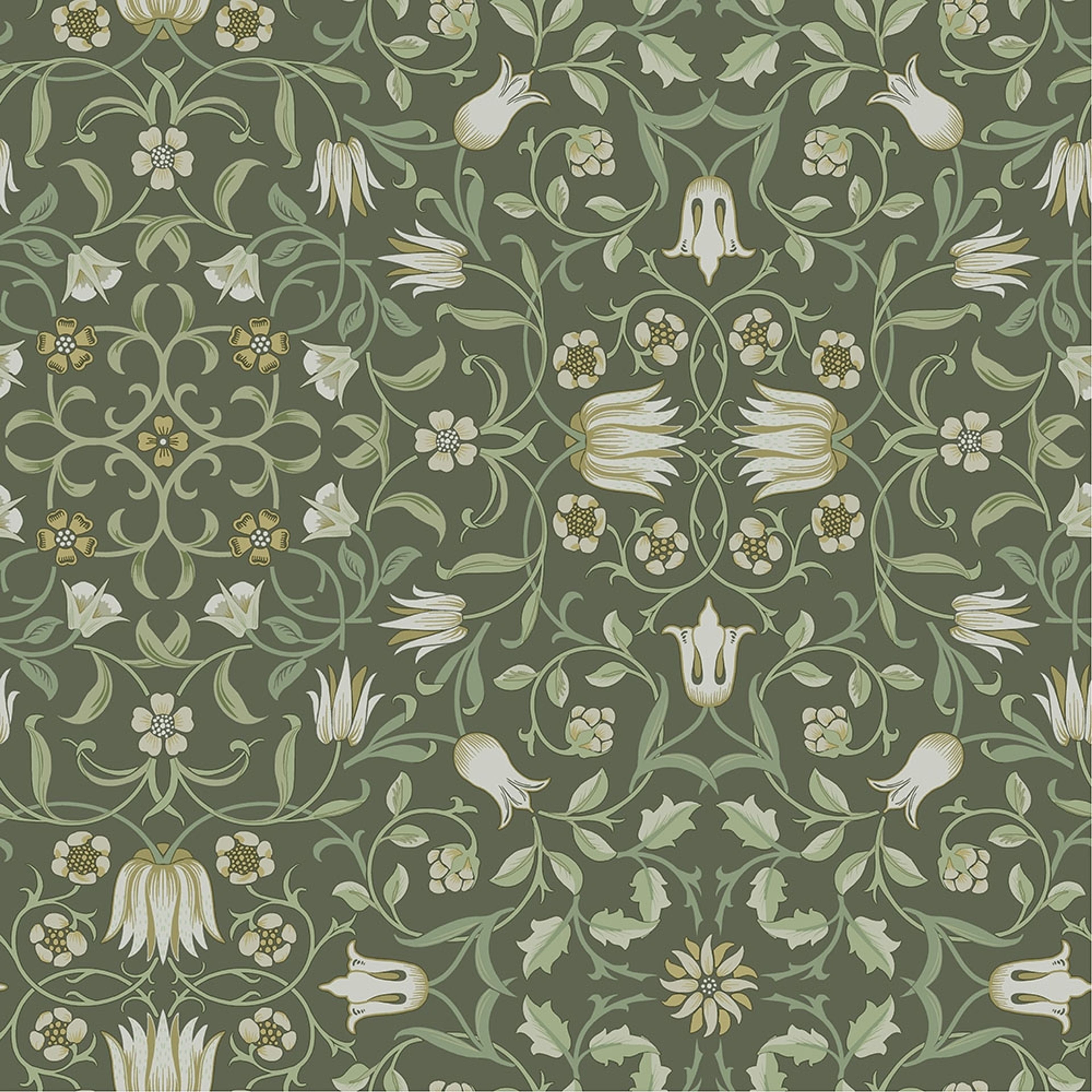No 1 Holland Park, grön tapet tapet från Midbec med botaniskt, blommigt mönster i grön. Från kollektionen Hidden Treasures vol 1. Nonwoven-material med rak passning.