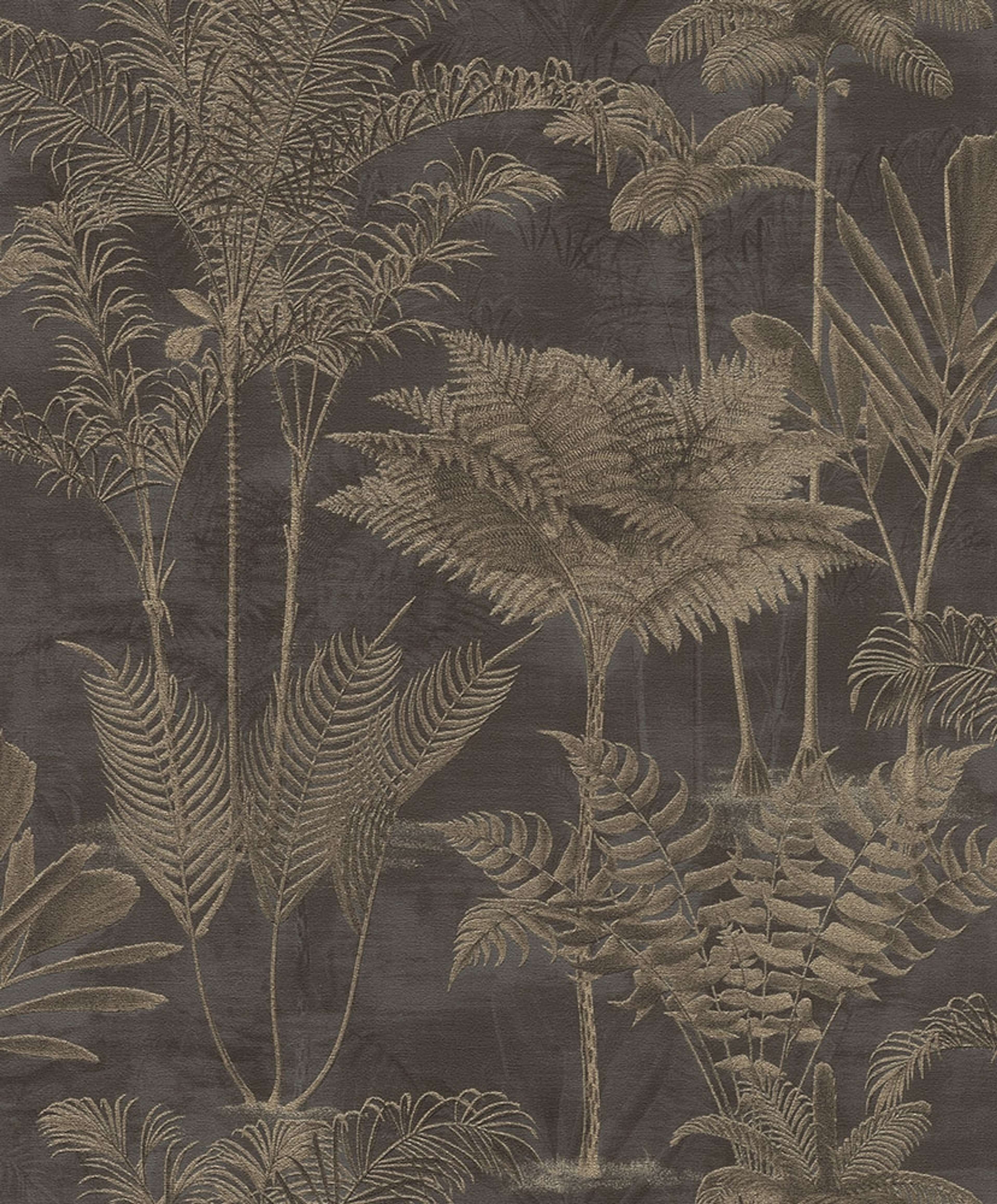 Serengeti 555165 tapet med botaniskt mönster i brun. Från kollektionen Serengeti. Nonwoven-material med förskjuten passning. Passar i vardagsrum och matsal.