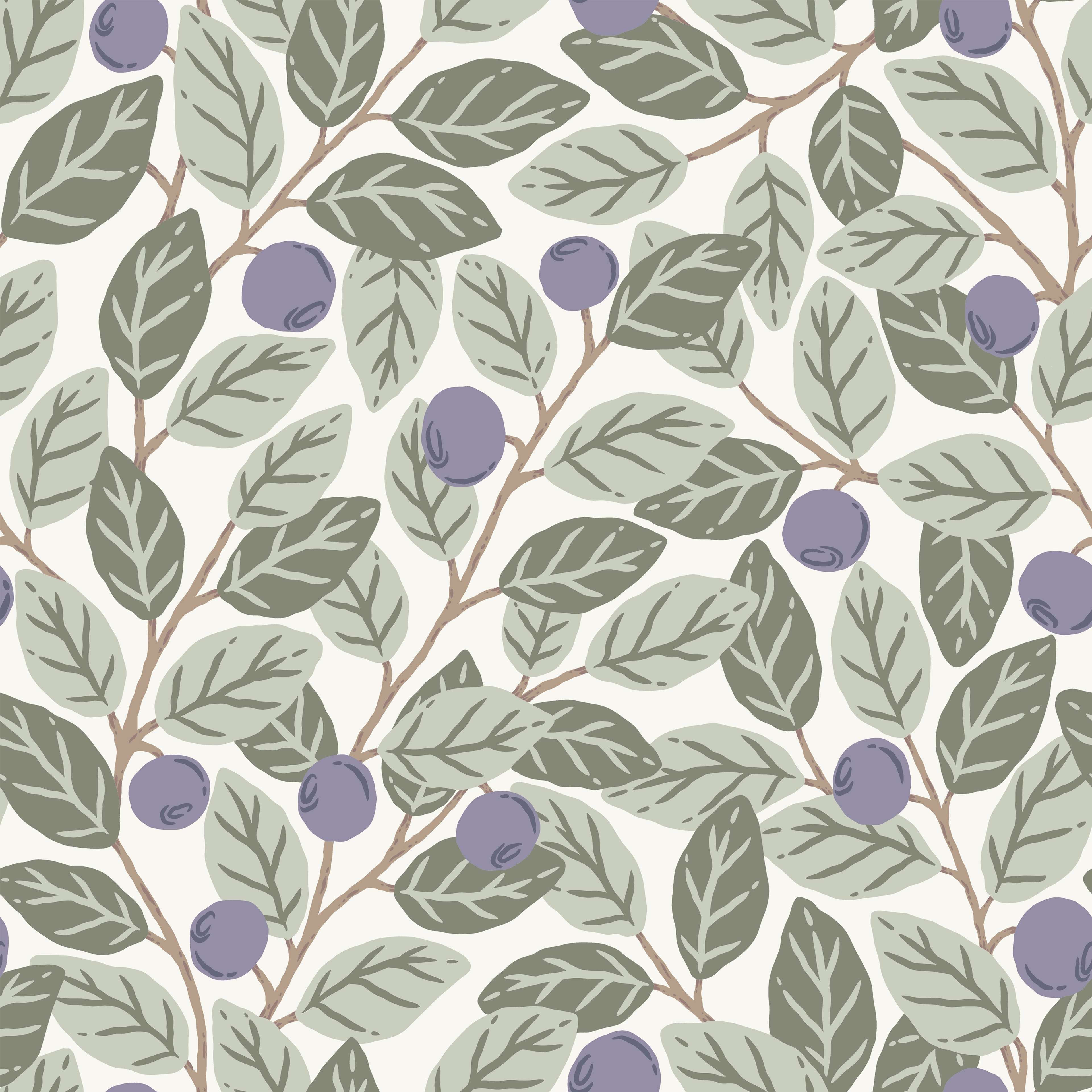 Klara o Tove blåbär stor vit, tapet tapet med botaniskt mönster i vit. Från kollektionen Klara o Tove. Nonwoven-material med rak passning. Passar i vardagsrum, sovrum och hall.