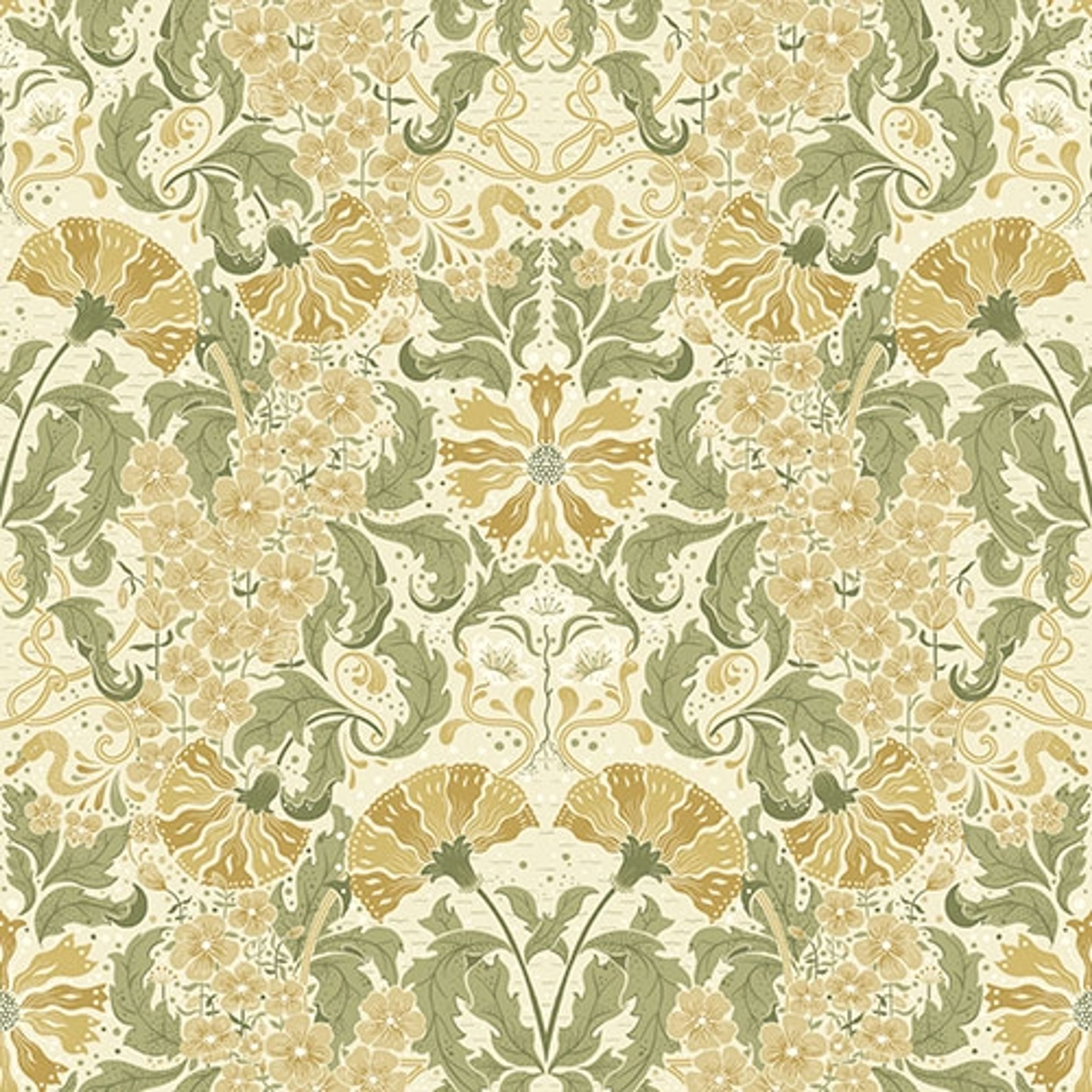 Öjvind tapet med blommigt mönster i gul och beige. Från kollektionen hjärterum. Nonwoven-material med rak passning.