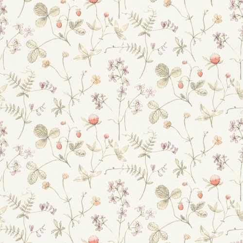 Julia ängsblommor i rosa, rött och orange tapet från Midbec med blommigt mönster i rosa. Från kollektionen Morgongåva. Nonwoven-material med rak passning.