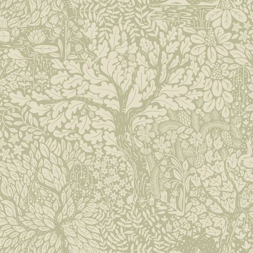 Olle tapet med blommigt mönster i grön och beige. Från kollektionen hjärterum. Nonwoven-material med förskjuten passning.