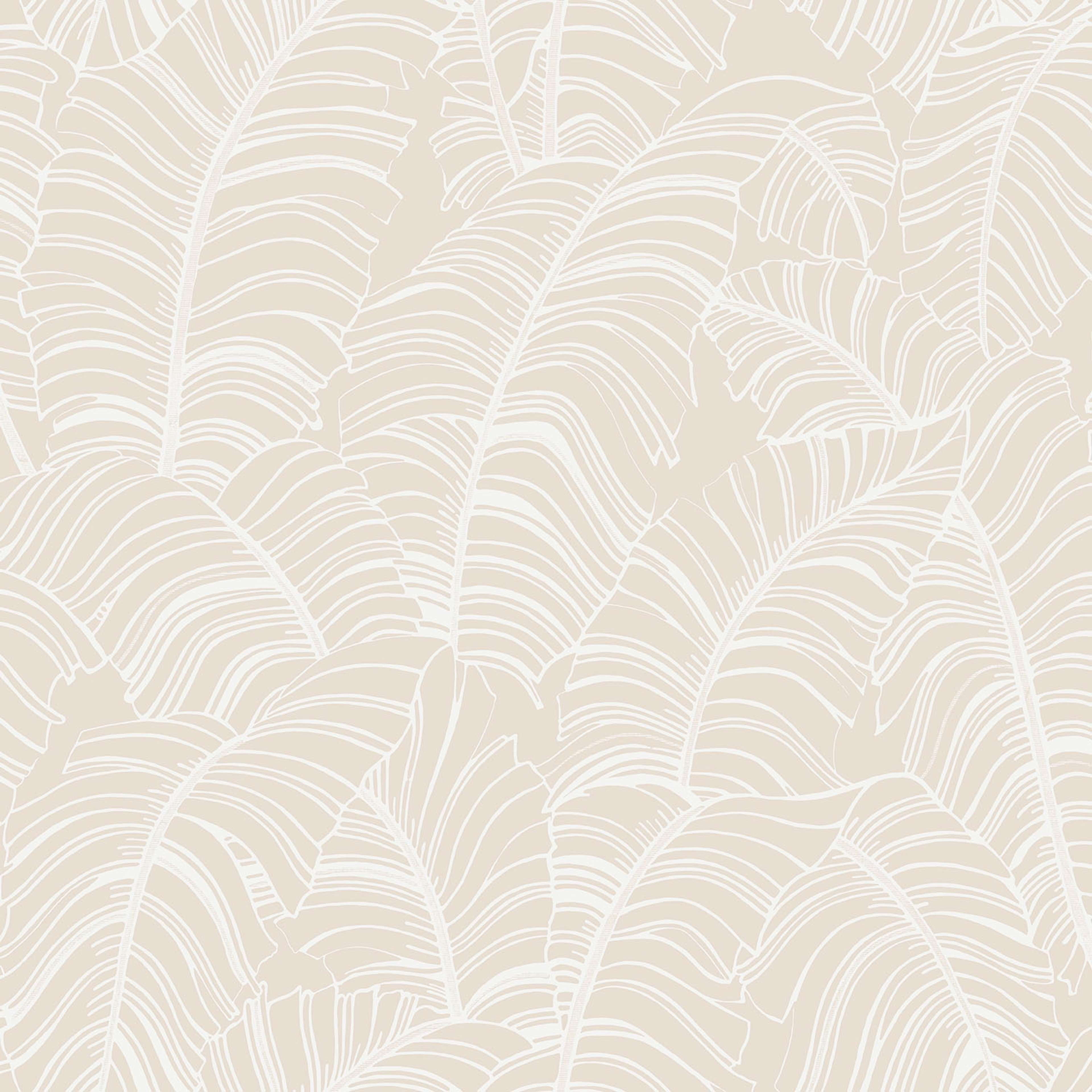 Broadleaf tapet i beige tapet med botaniskt mönster i beige. Från kollektionen bazaar. Nonwoven-material med förskjuten passning. Passar i vardagsrum och matsal.