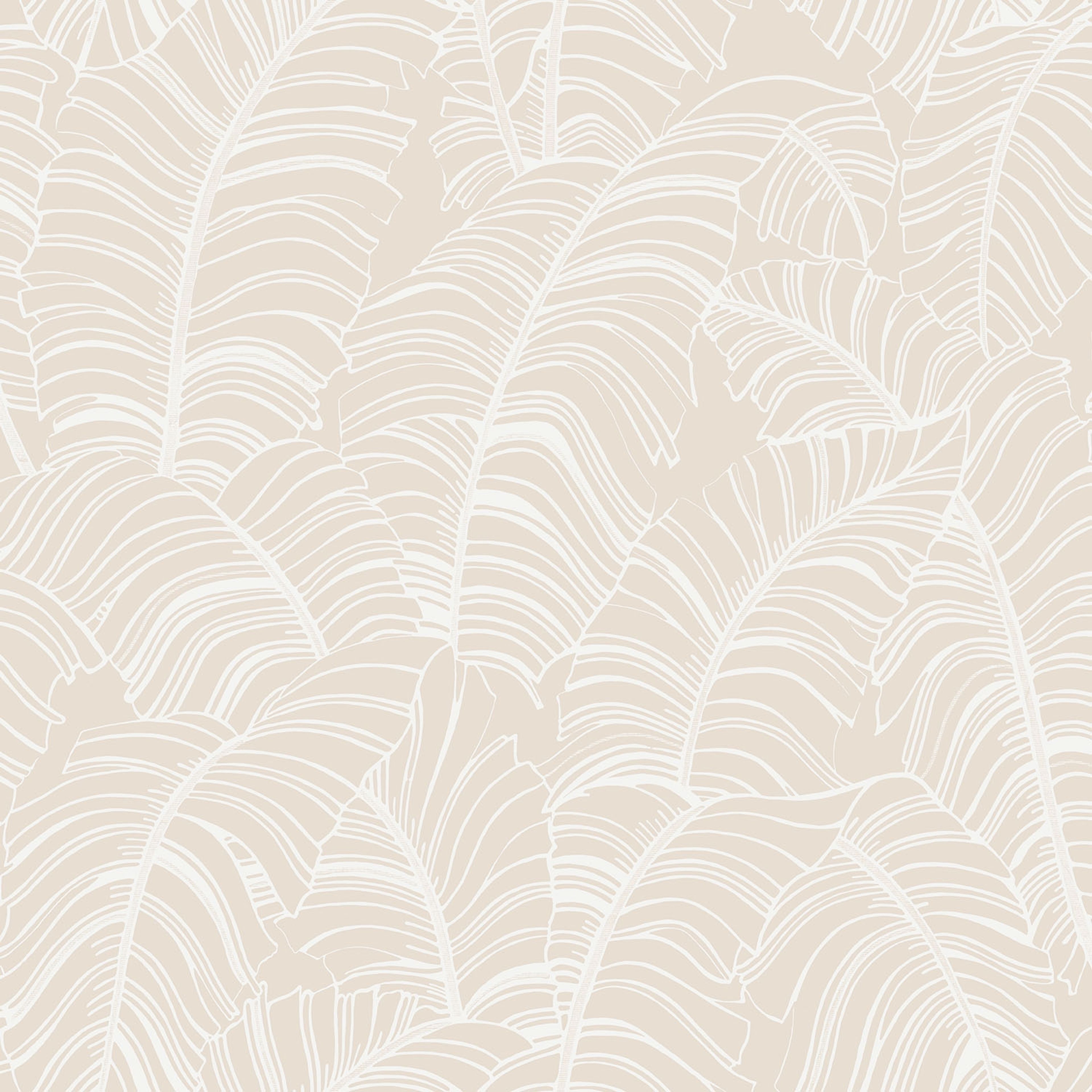 Broadleaf tapet i beige tapet med botaniskt mönster i beige. Från kollektionen bazaar. Nonwoven-material med förskjuten passning. Passar i vardagsrum och matsal.