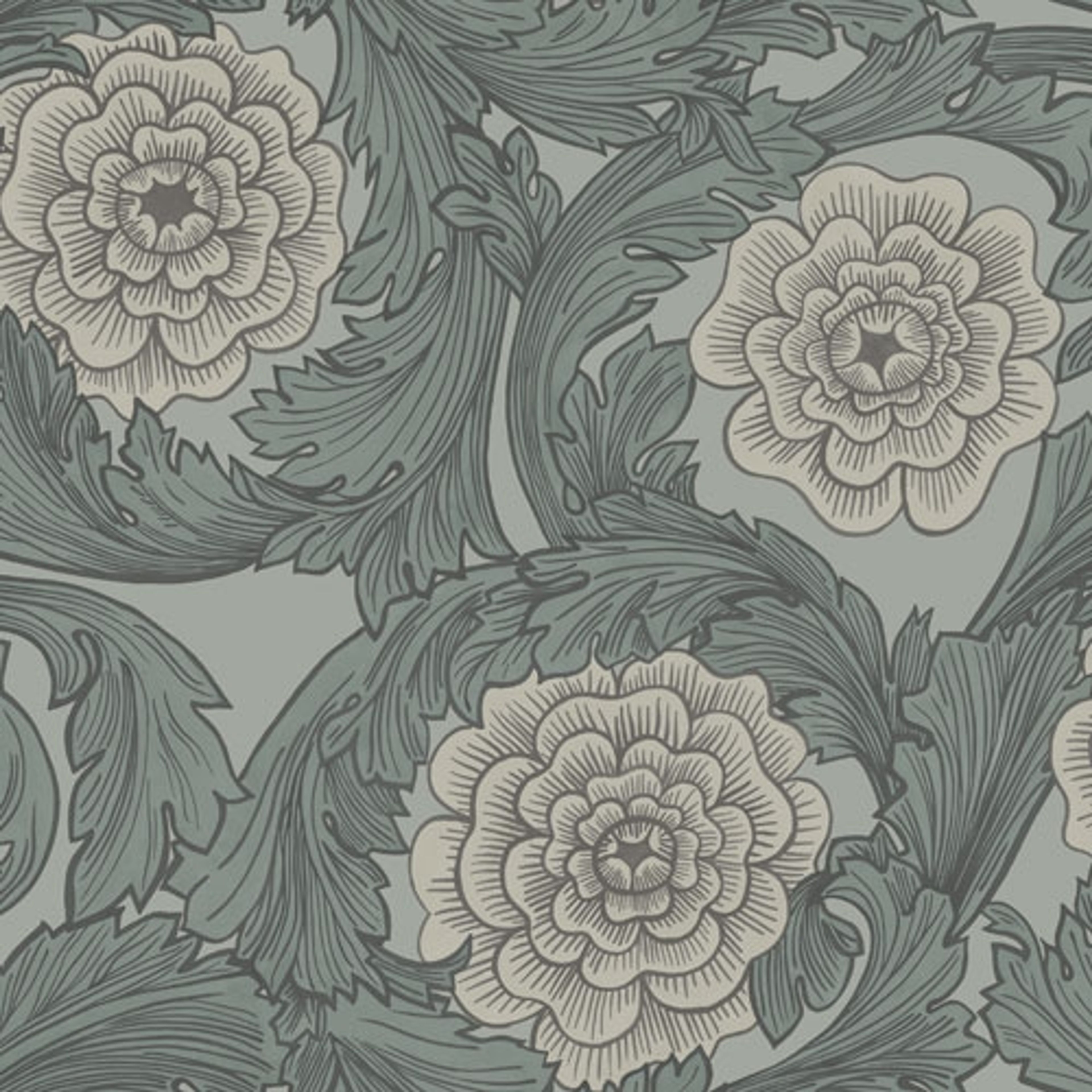 Rosa storblommig, grå tapet från Midbec med blommigt mönster i grå. Från kollektionen Blomstermåla. Nonwoven-material med förskjuten passning.