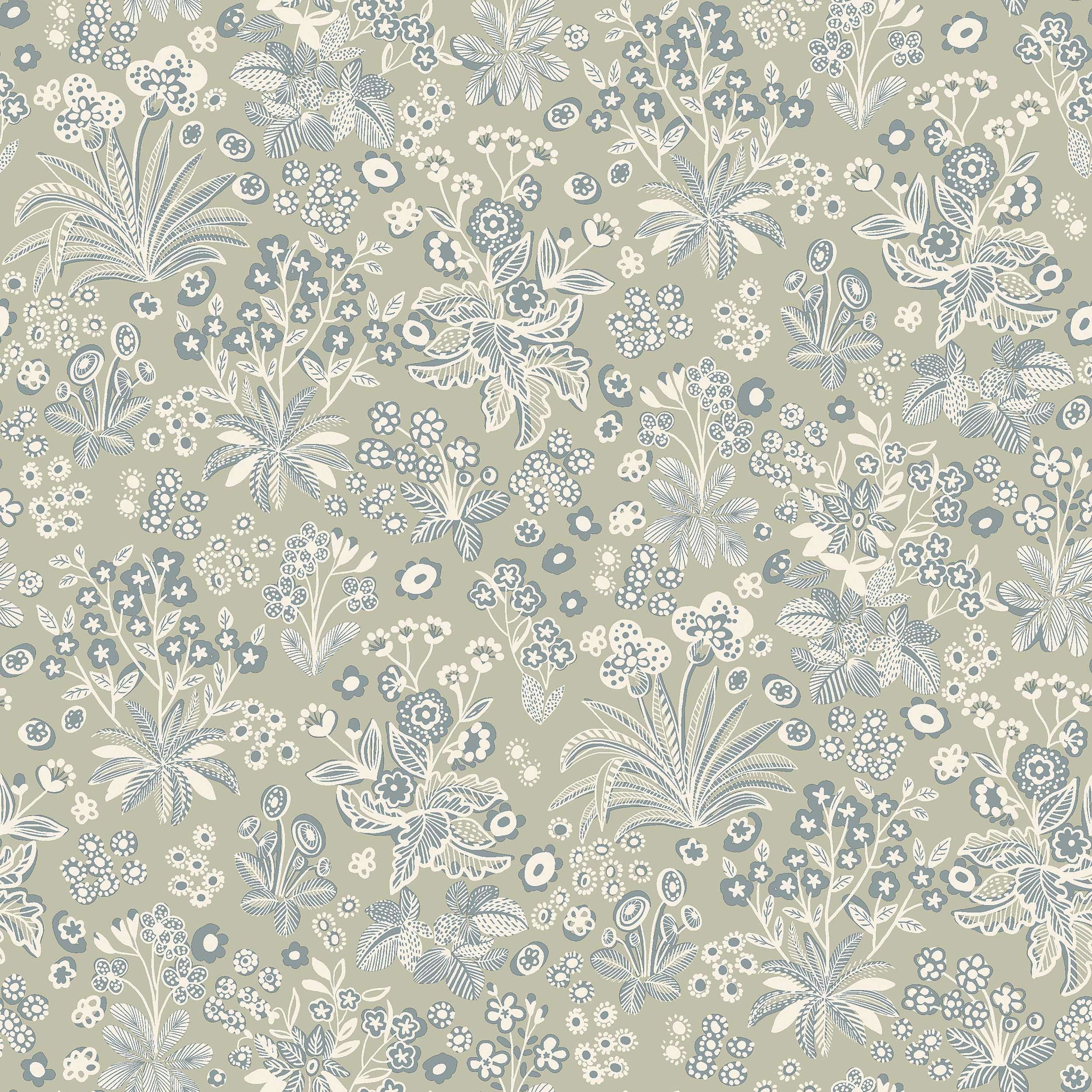 Tuva grön, tapet tapet med blommigt mönster i grön. Från kollektionen Nordic Folk. Nonwoven-material med rak passning. Passar i matsal.