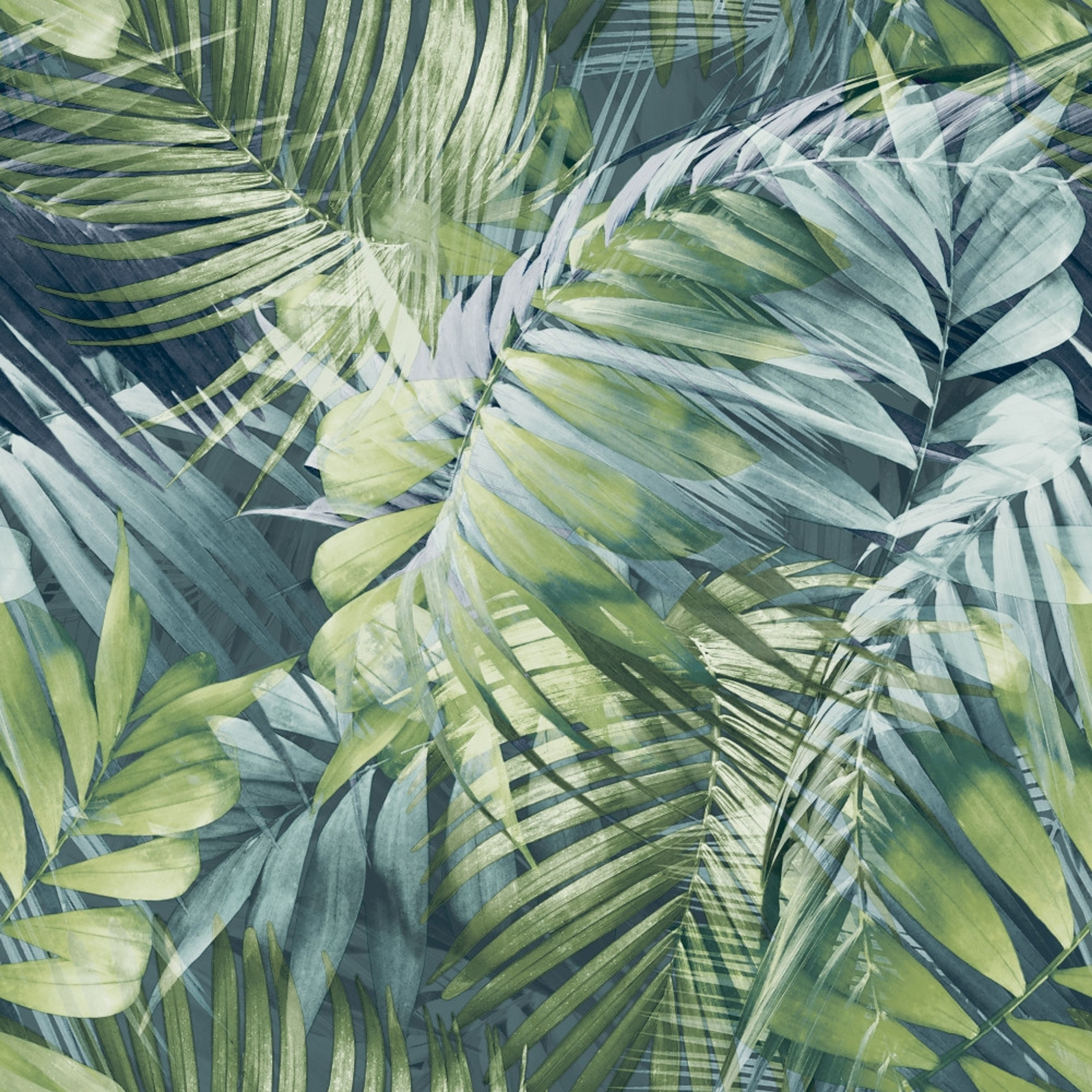 Antigua palm tapet med djur, botaniskt mönster i grön. Från kollektionen Malika. Nonwoven-material med rak passning. Passar i vardagsrum och matsal.
