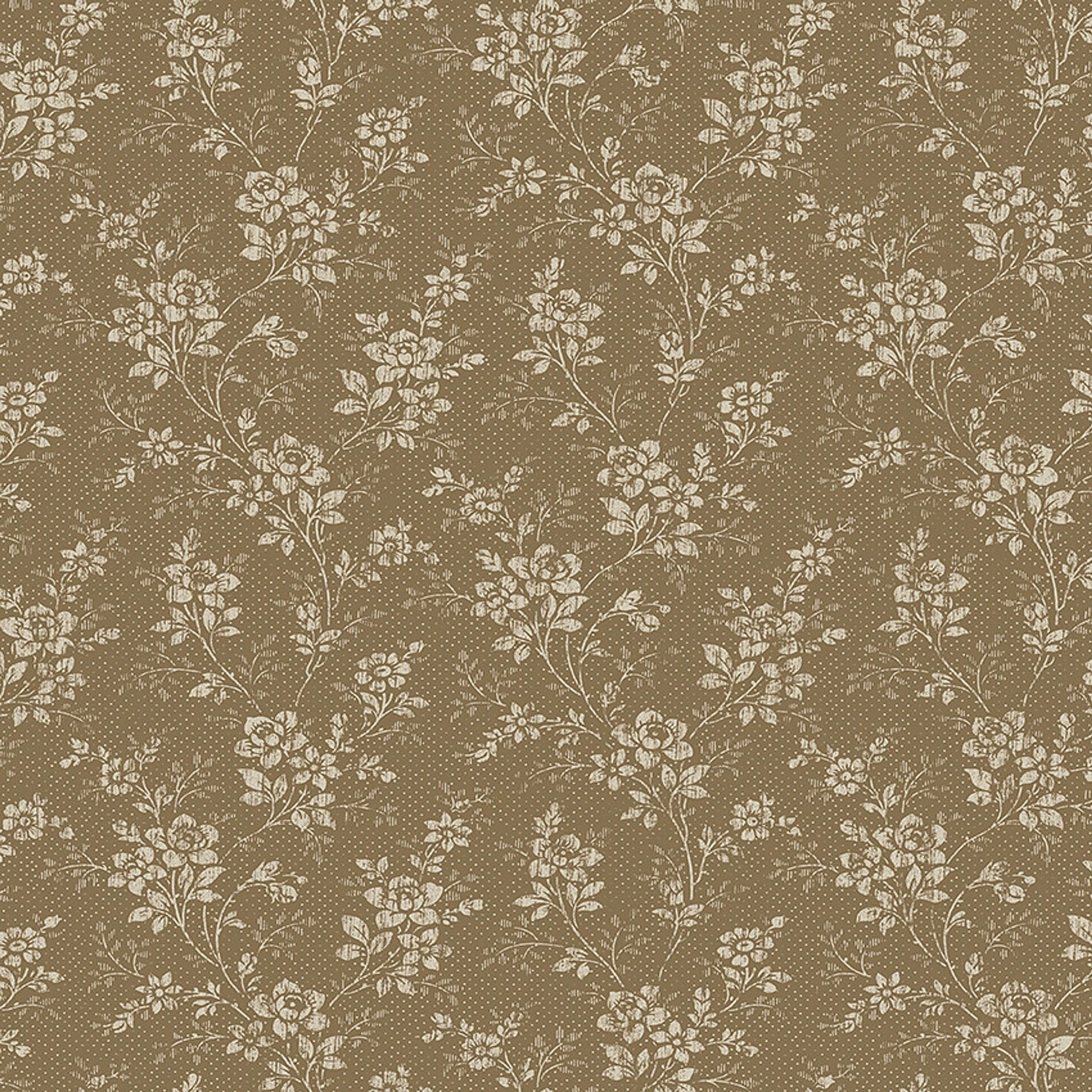 Hip Rose tapet med blommigt mönster i brun. Från kollektionen Woodland. Nonwoven-material med förskjuten passning.